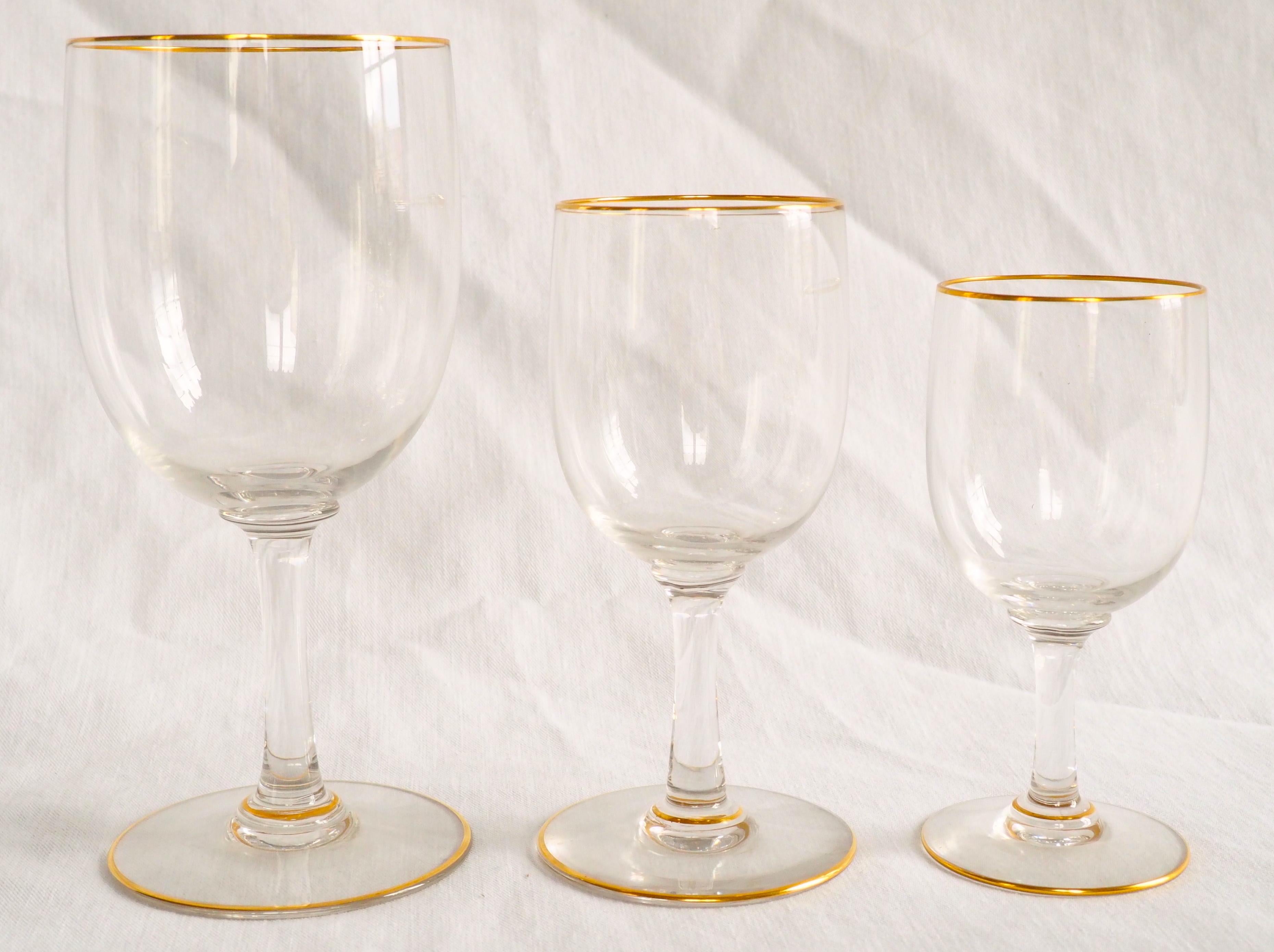 Modern Set of 3 Baccarat crystal glasses - France - Perfection model enhanced with gold