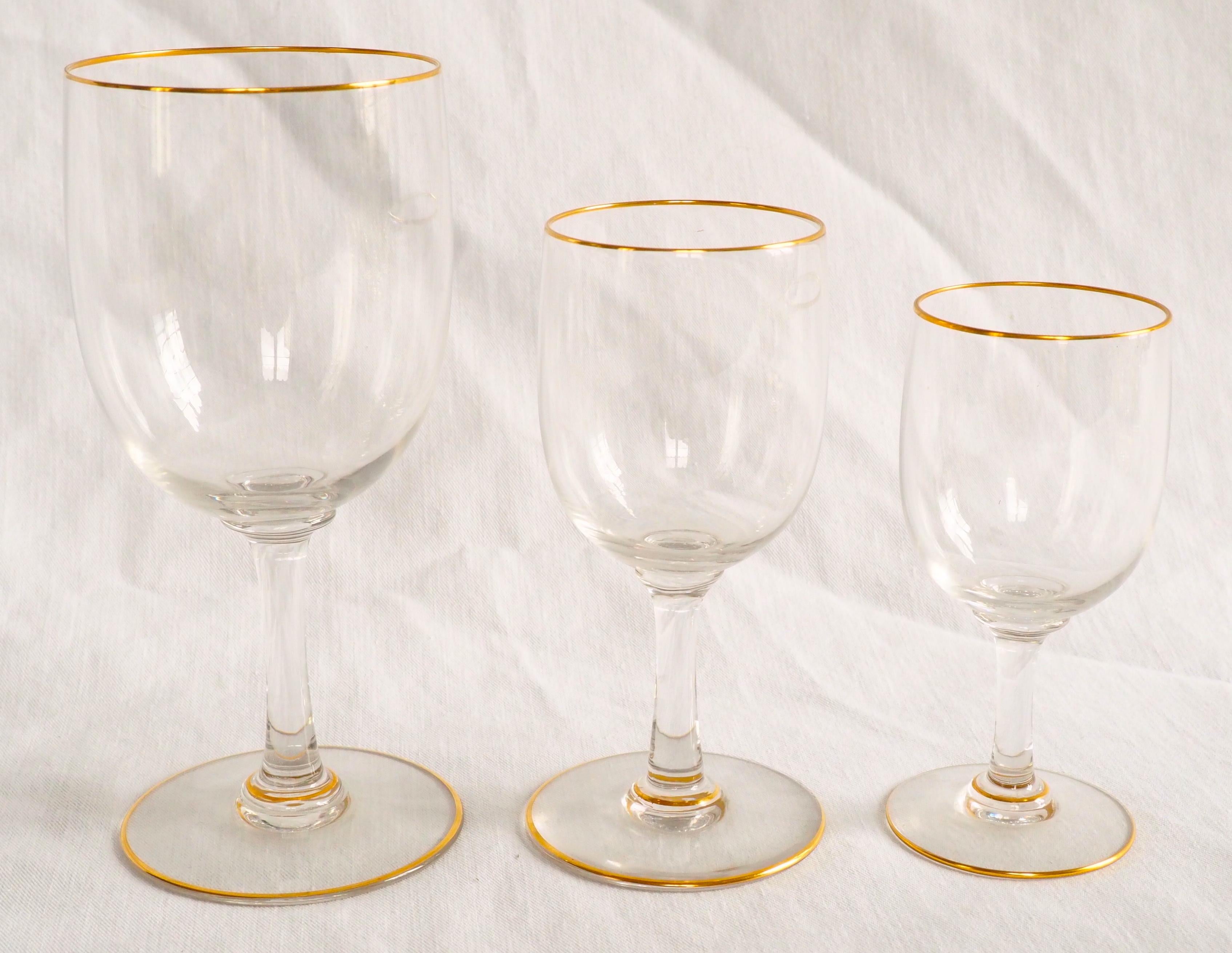 French Set of 3 Baccarat crystal glasses - France - Perfection model enhanced with gold