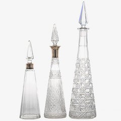 Set of 3 Baccarat Structured Clear Crystal Glass Carafes, France