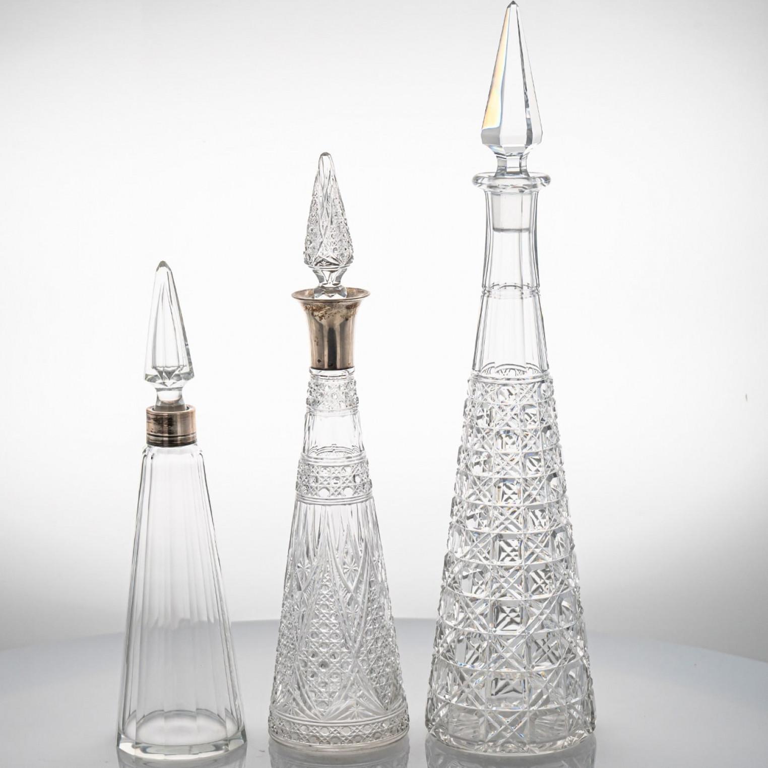 Set of 3 Baccarat Structured Clear Crystal Glass Carafes, France im Angebot 1