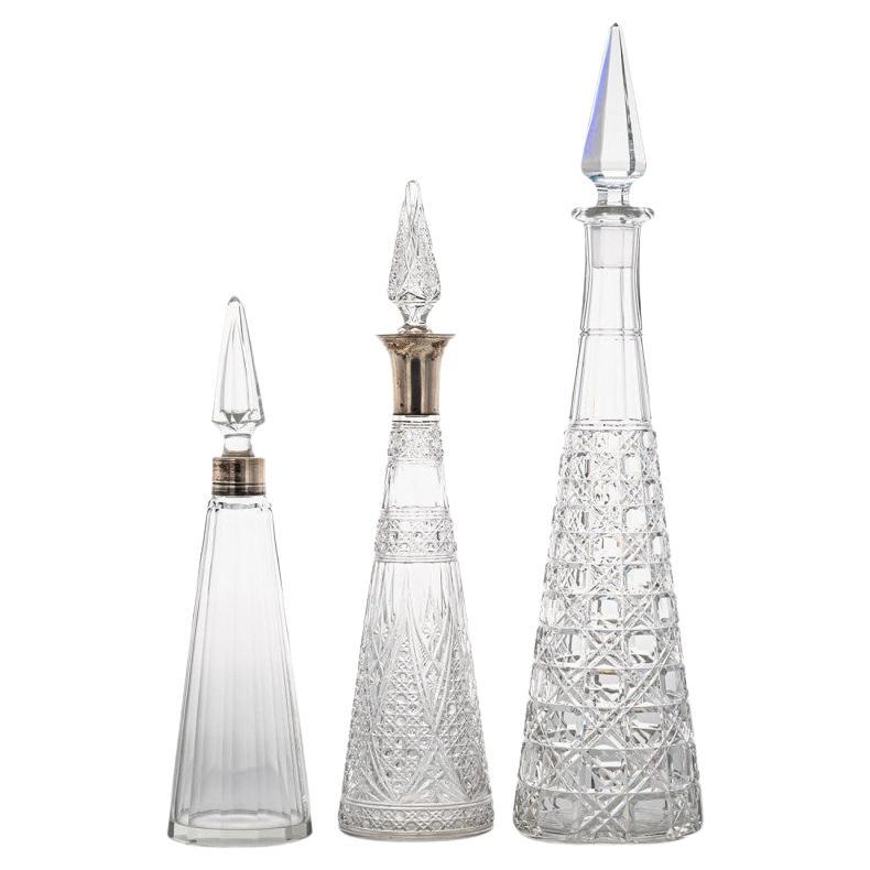 Set of 3 Baccarat Structured Clear Crystal Glass Carafes, France