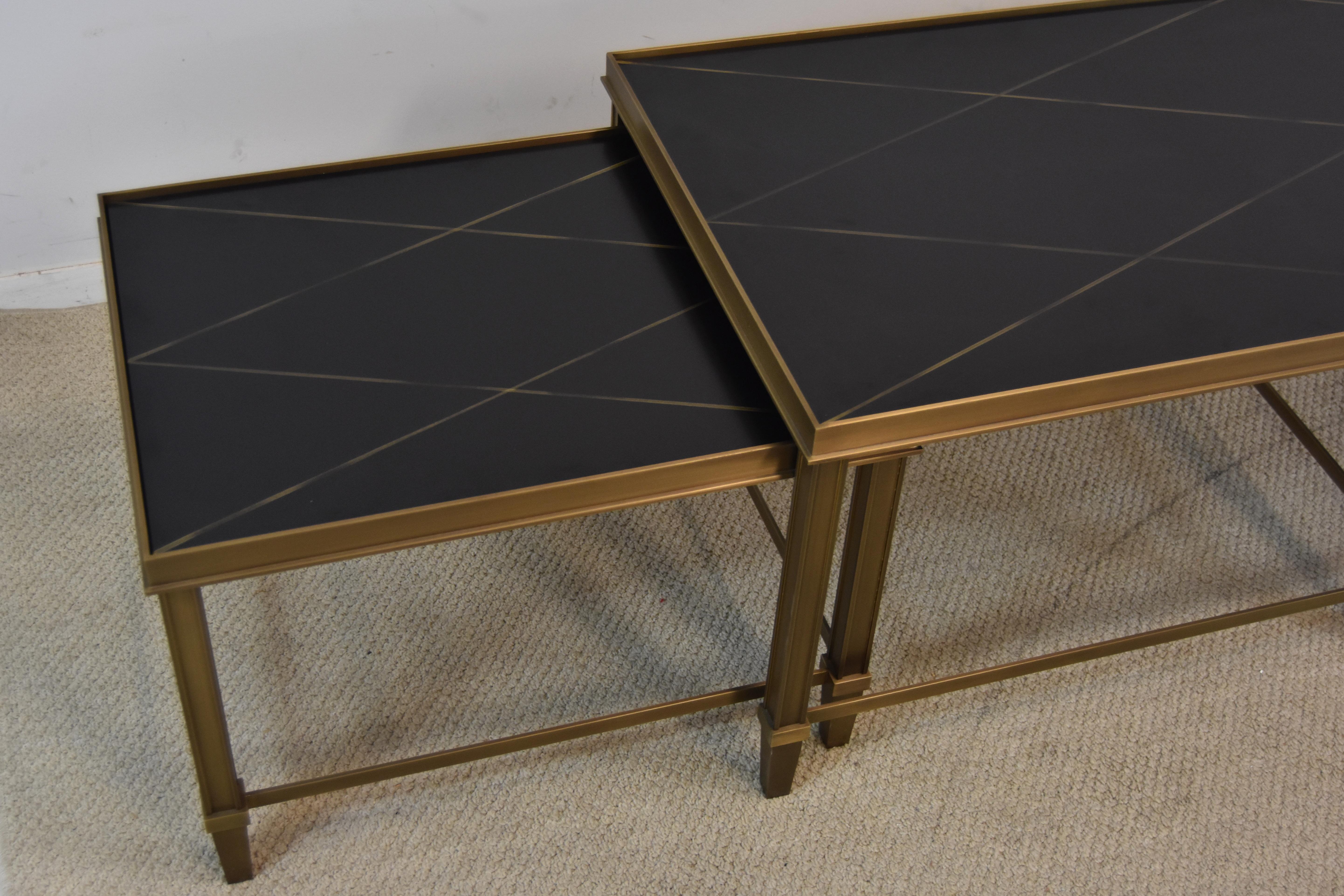 Mid-Century Modern Set of 3 Baker Bronze Nesting Coffee Tables by Bill Sofield Harlequin 