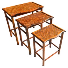 Set of 3 Bamboo and Cane Nesting Side Tables