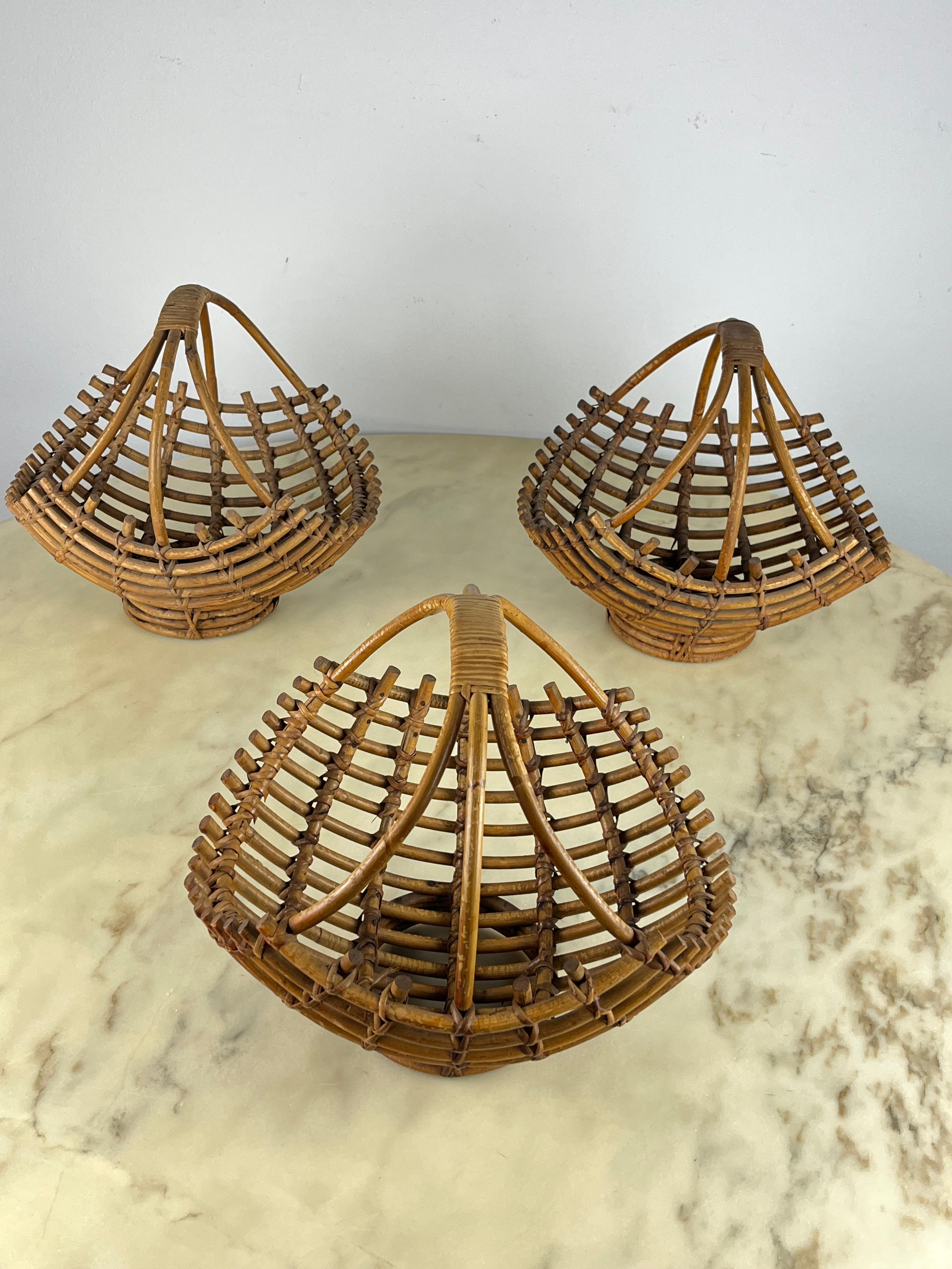 Set of 3 Bamboo Baskets, Italy, 1960s For Sale 5