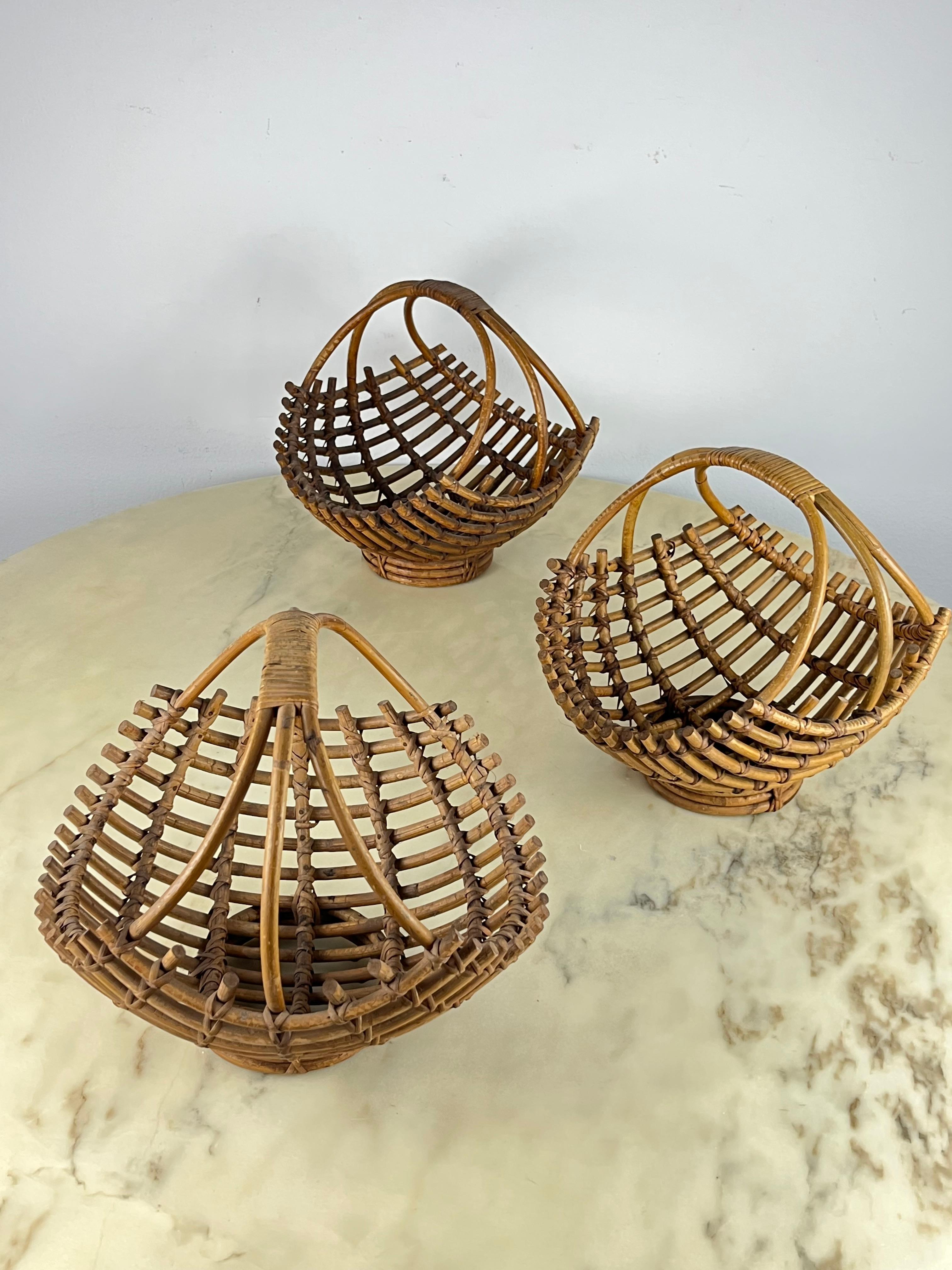 Other Set of 3 Bamboo Baskets, Italy, 1960s For Sale