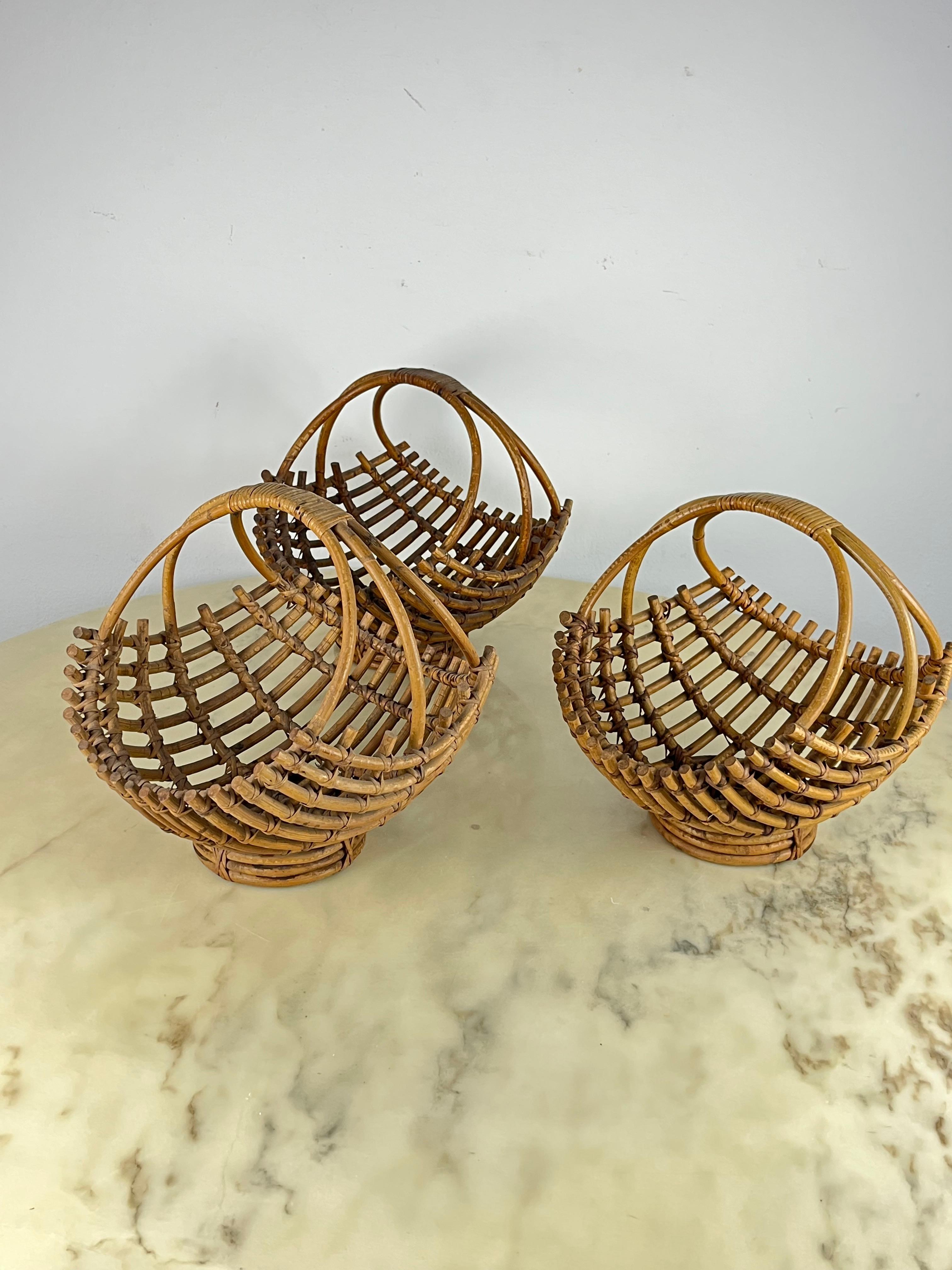 Set of 3 Bamboo Baskets, Italy, 1960s In Good Condition For Sale In Palermo, IT