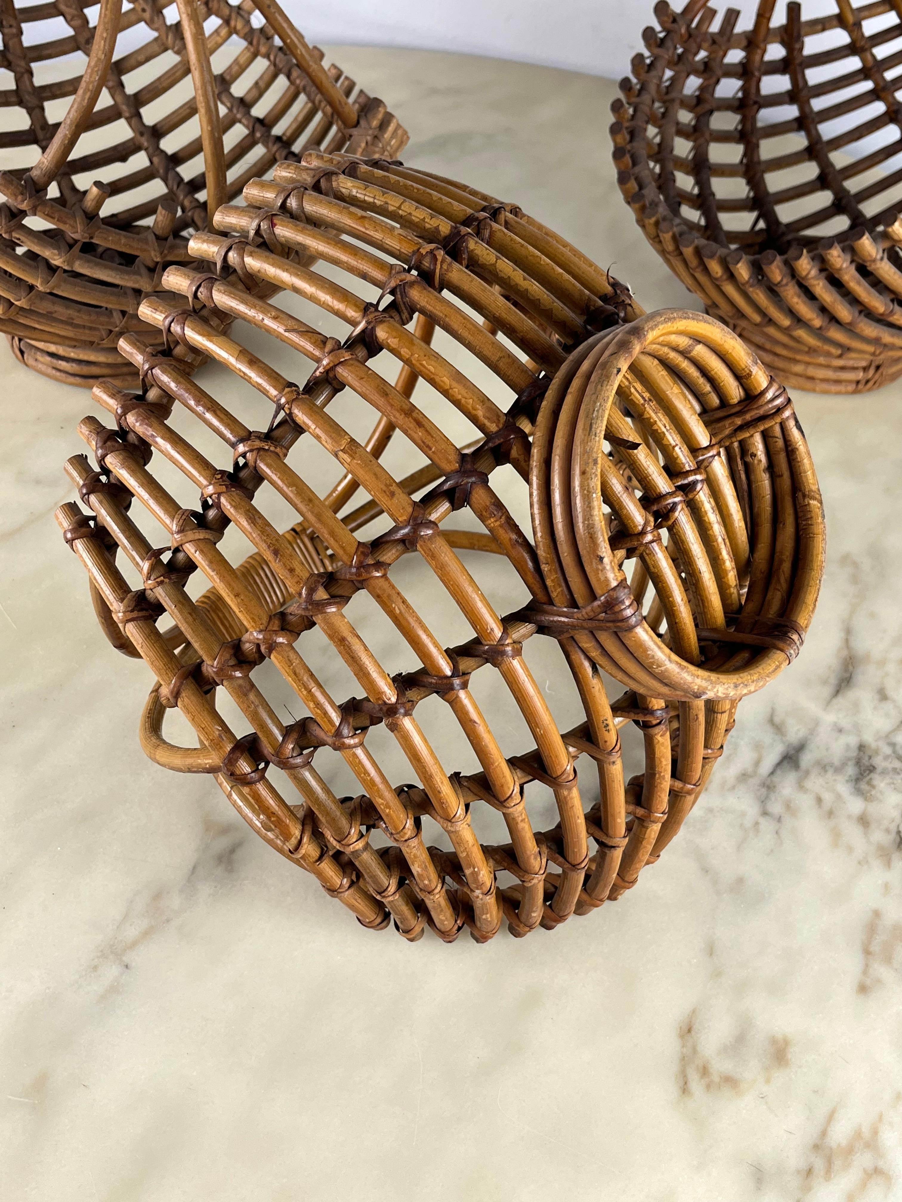 Set of 3 Bamboo Baskets, Italy, 1960s For Sale 2