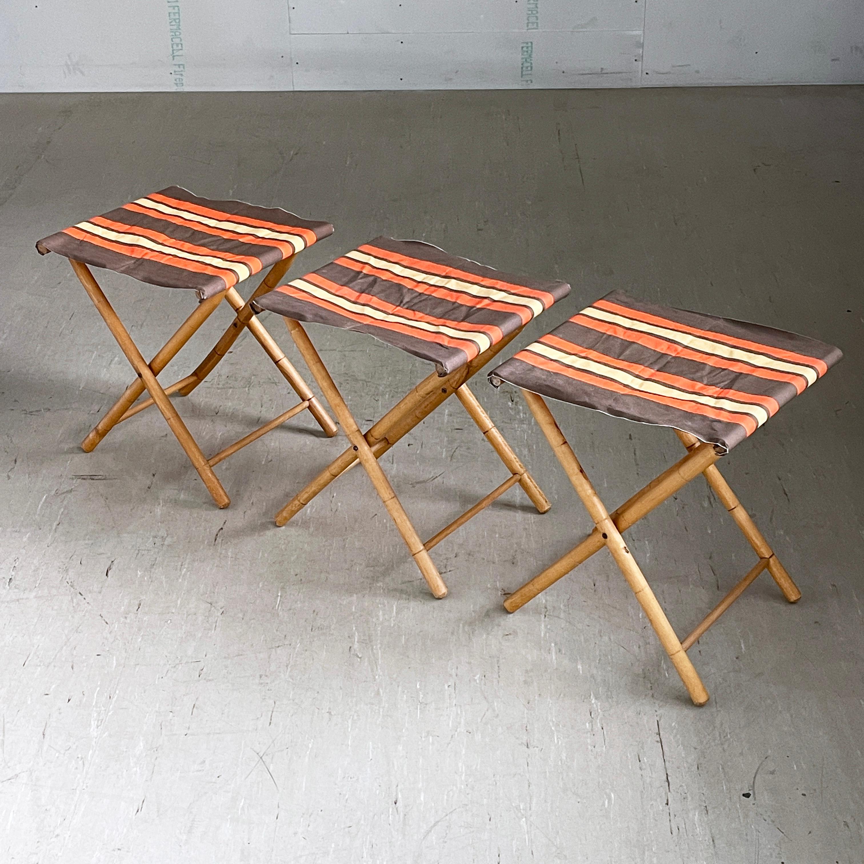 Set of 3 Bamboo Camping Chairs, 1960's For Sale 8