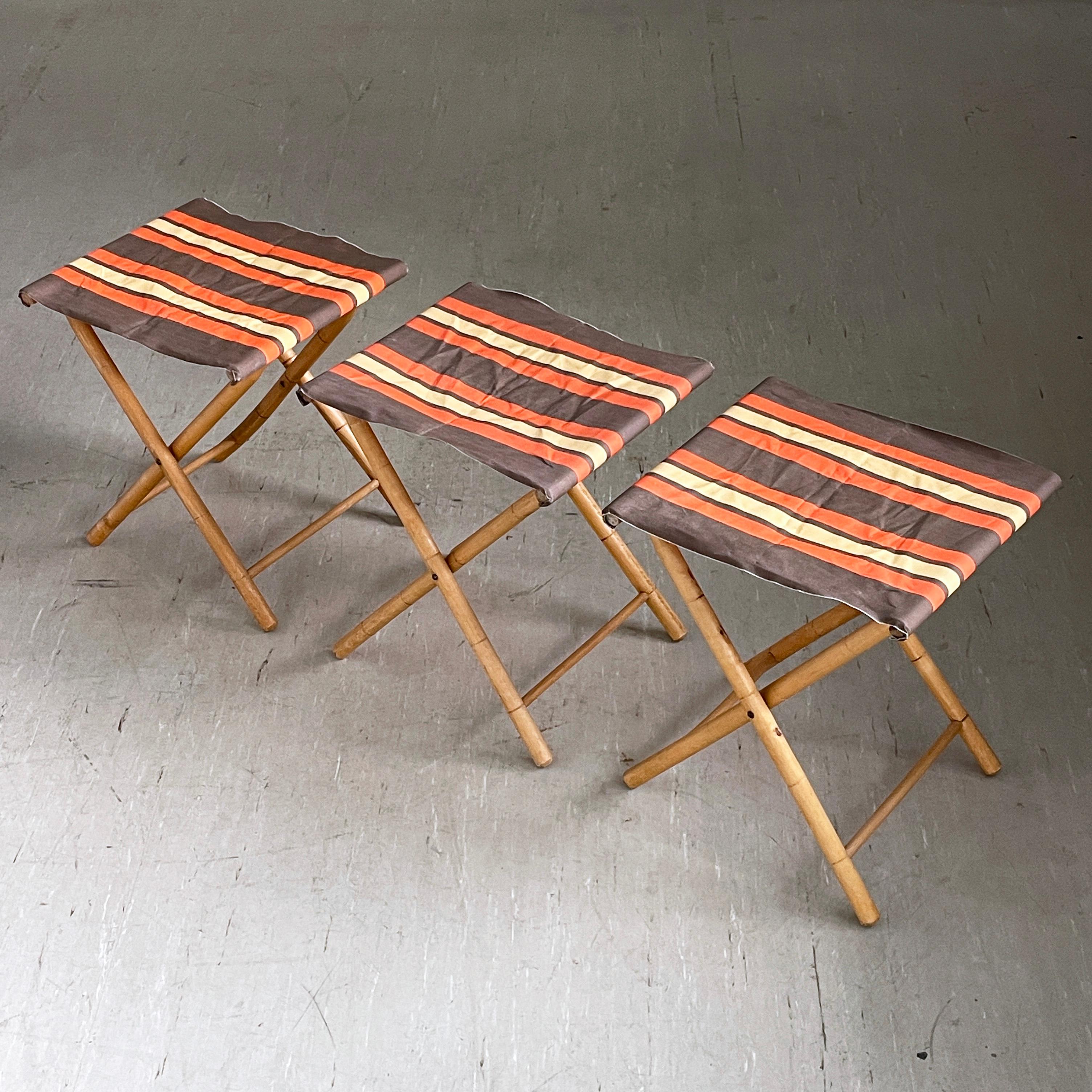 Swiss Set of 3 Bamboo Camping Chairs, 1960's For Sale