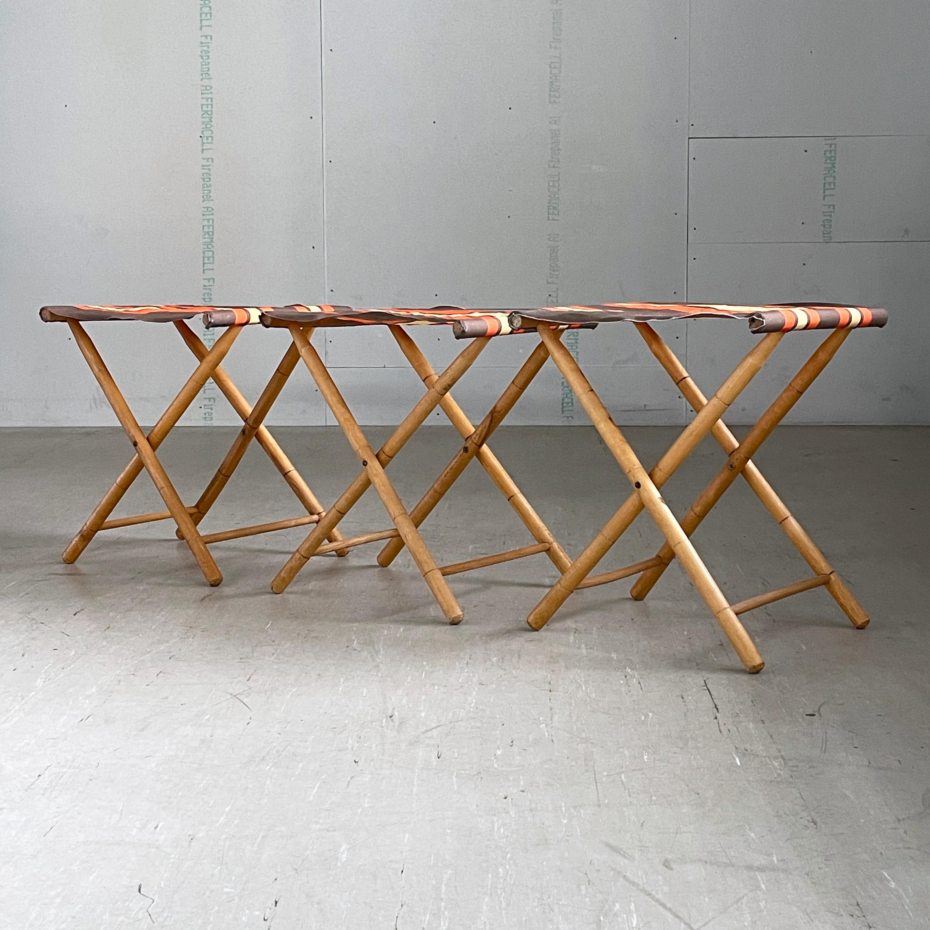 Set of 3 Bamboo Camping Chairs, 1960's In Good Condition For Sale In Bern, CH