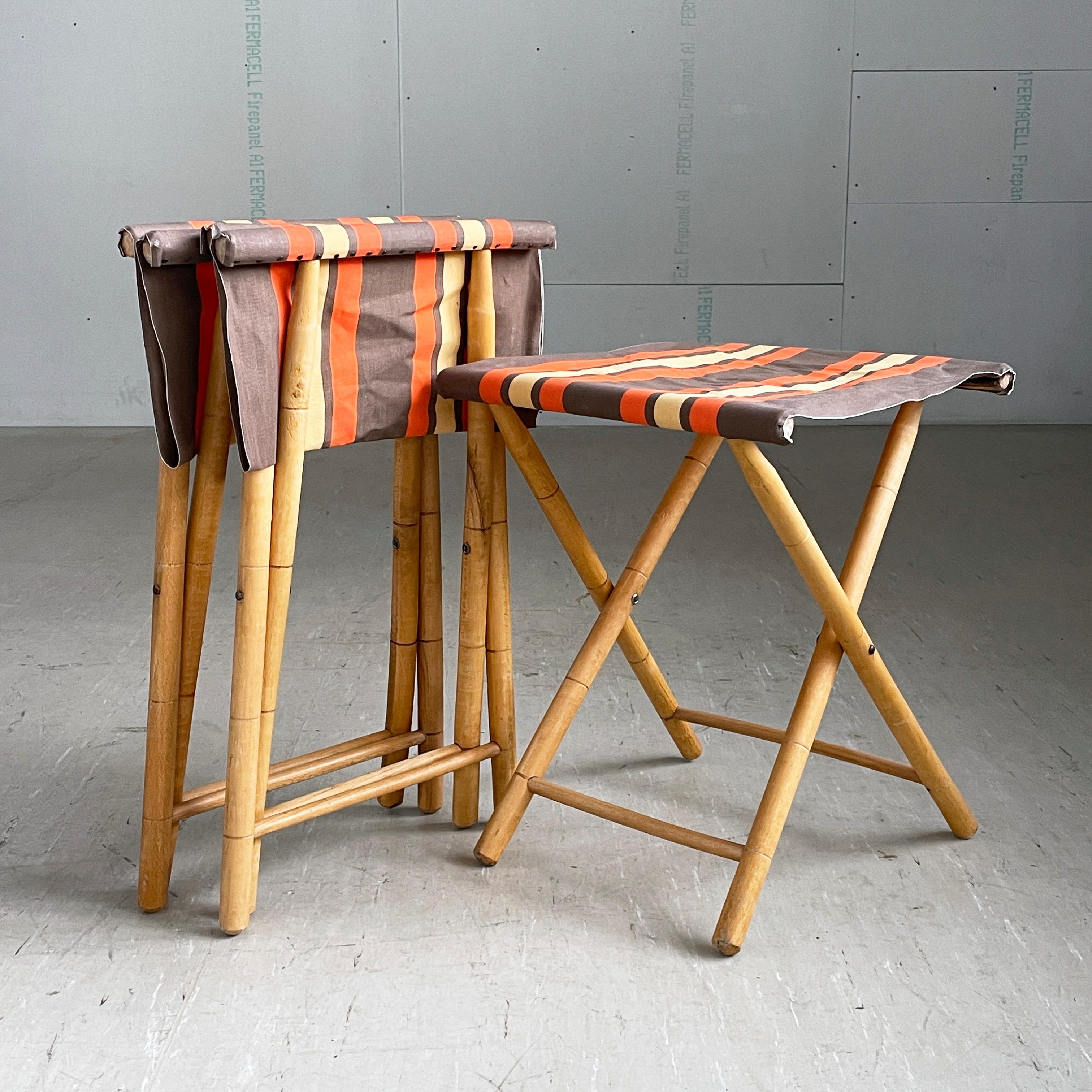20th Century Set of 3 Bamboo Camping Chairs, 1960's For Sale