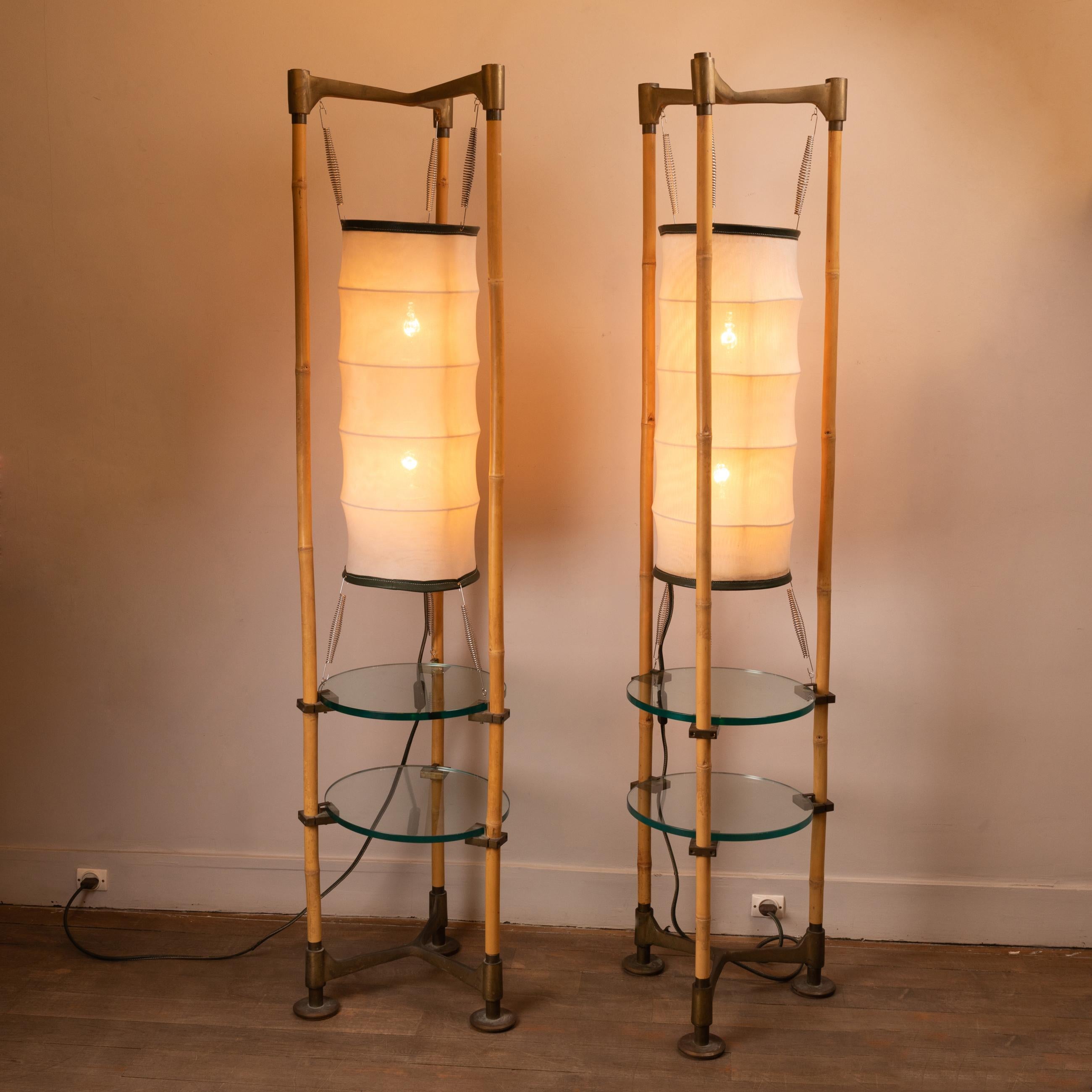 Set of 3 bamboo floor lamps by Ronald-Cecil Sportes, France 1990's For Sale 4