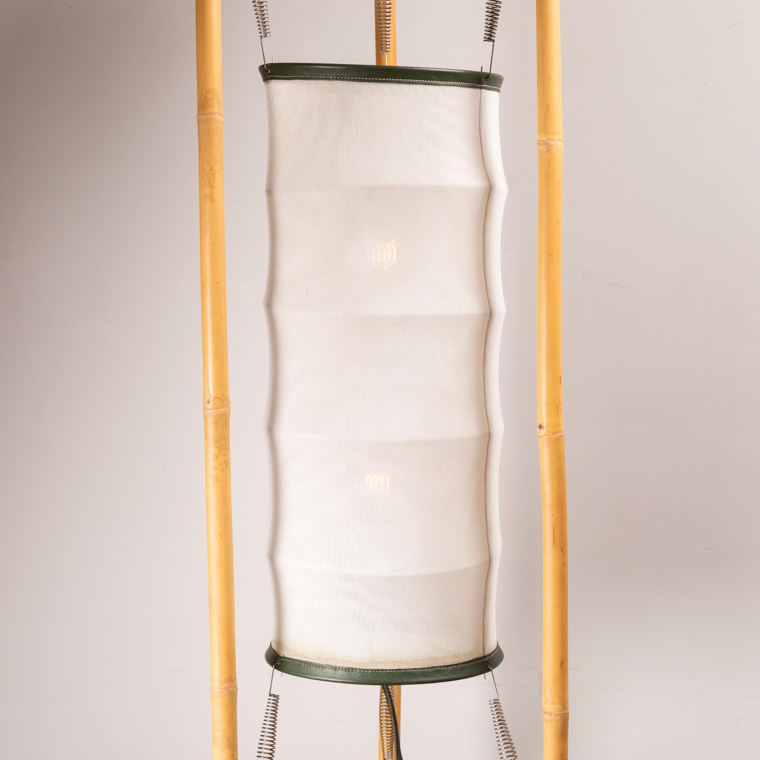 Glass Set of 3 bamboo floor lamps by Ronald-Cecil Sportes, France 1990's For Sale