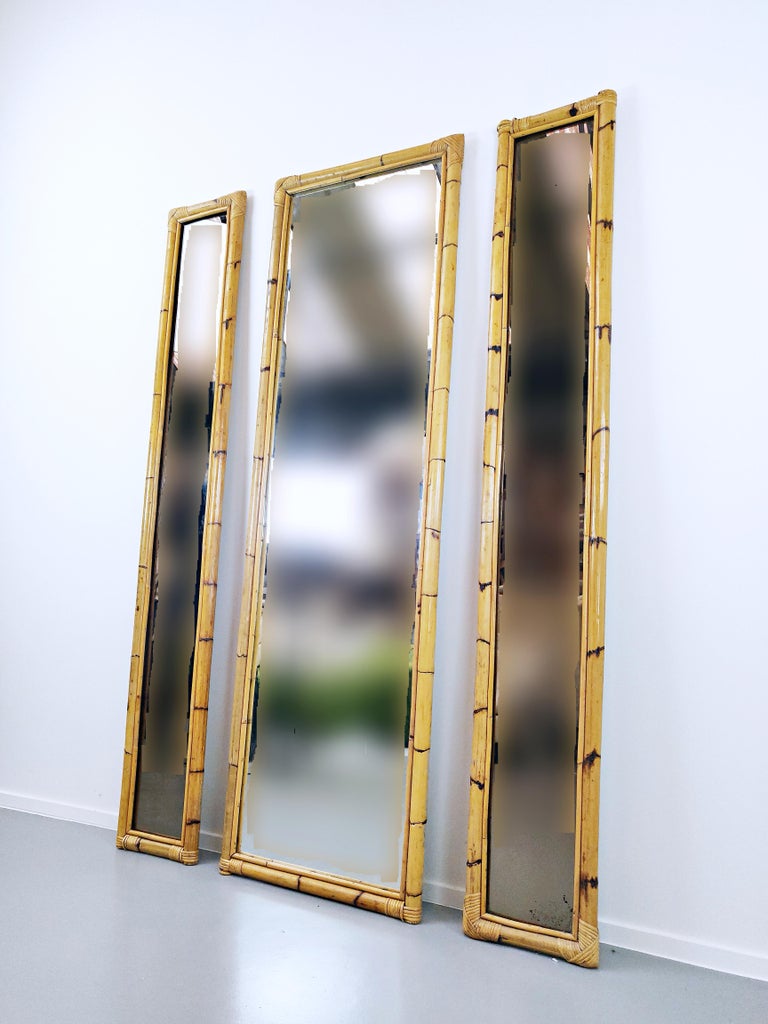 Set of 3 MidCentury Modern Bamboo Mirrors, Italy at 1stDibs