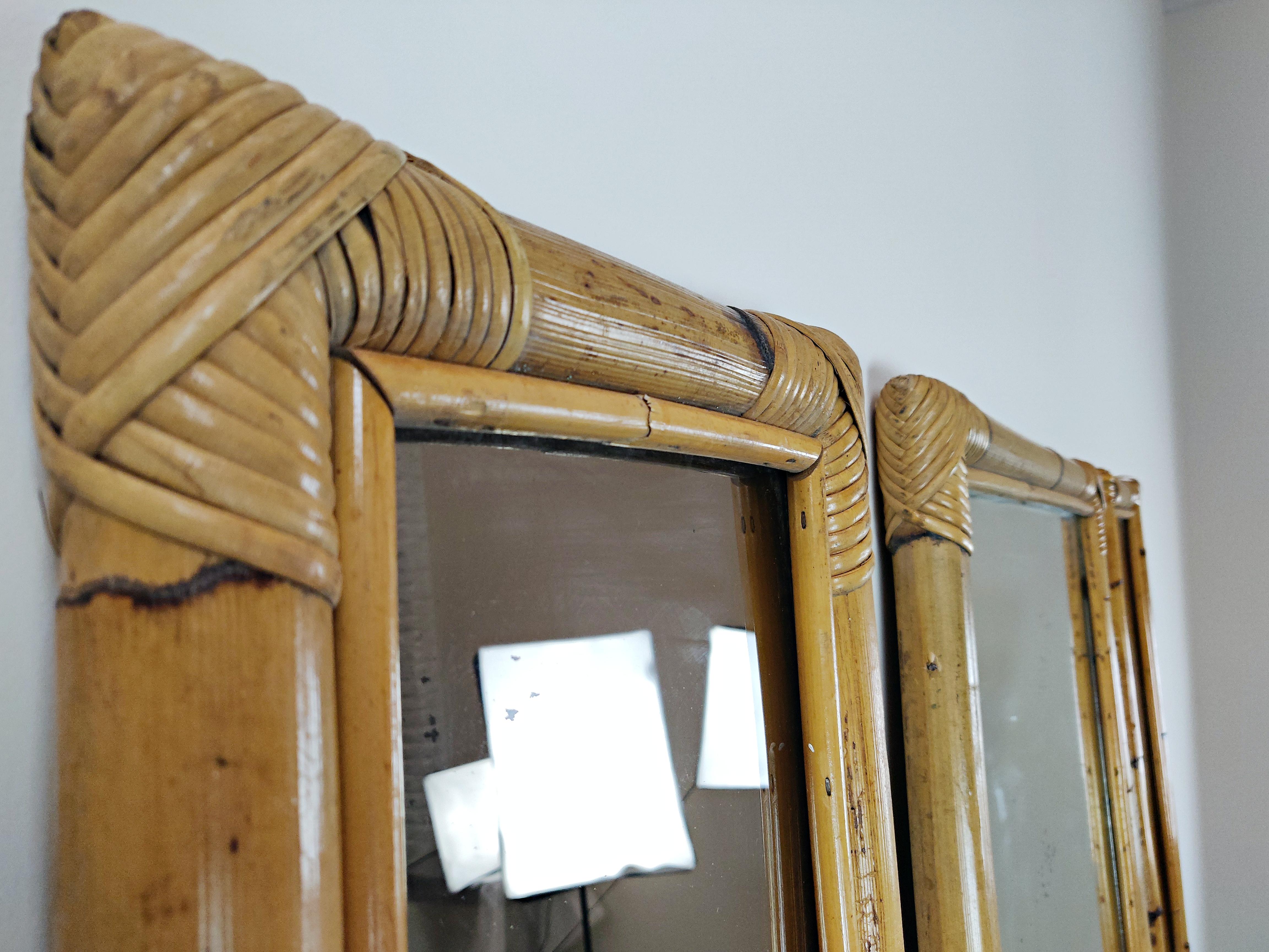 Set of 3 Mid-Century Modern Bamboo Mirrors, Italy 3