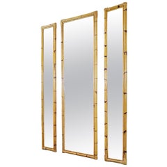Vintage Set of 3 Mid-Century Modern Bamboo Mirrors, Italy