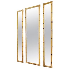 Set of 3 Mid-Century Modern Bamboo Mirrors, Italy