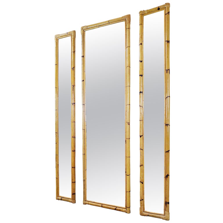 Set of 3 MidCentury Modern Bamboo Mirrors, Italy at 1stDibs