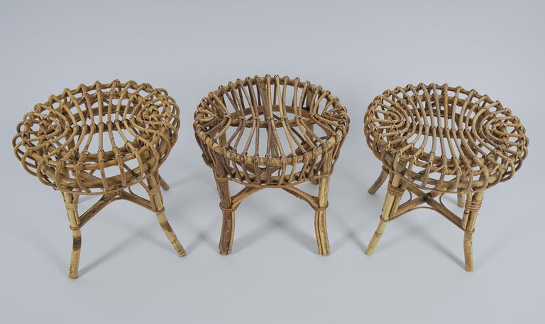 Set of 3 Bamboo Stools, 1950s, Italy, Franco Albini In Good Condition For Sale In Nürnberg, Bayern