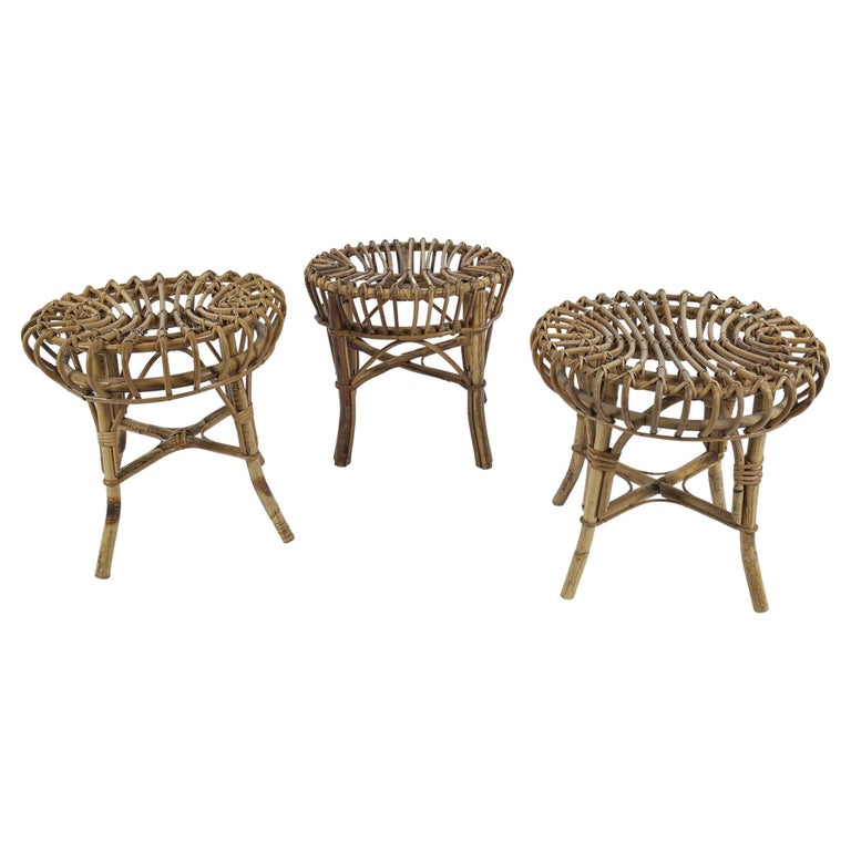 Set of 3 Bamboo Stools, 1950s, Italy, Franco Albini For Sale