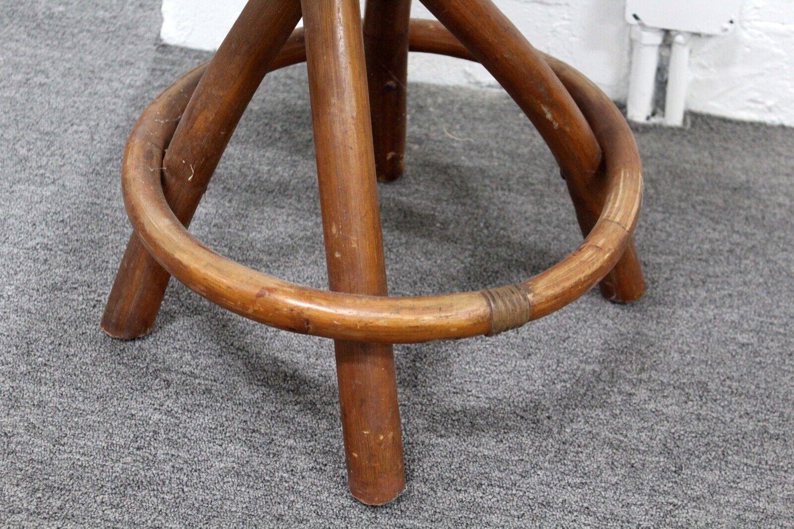 Set of 3 Bamboo Wood Swivel Tiki Barstools Stools Paul Frankl Style 2