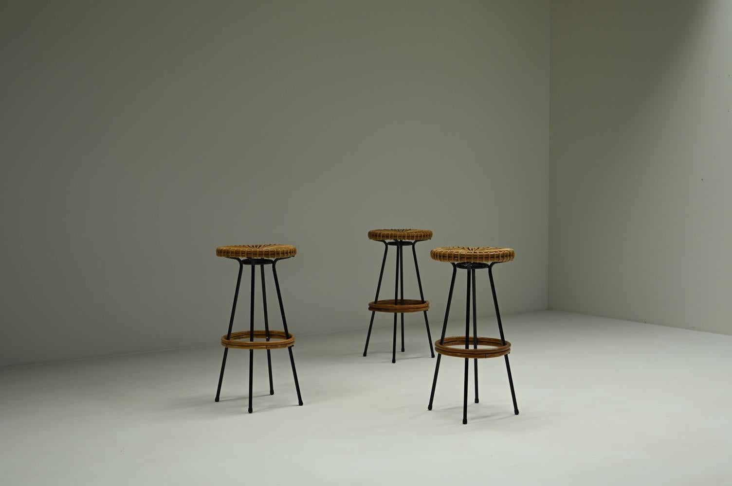 Mid-Century Modern Set of 3 bar stools from Rohé Noordwolde, 1960s The Netherlands. For Sale