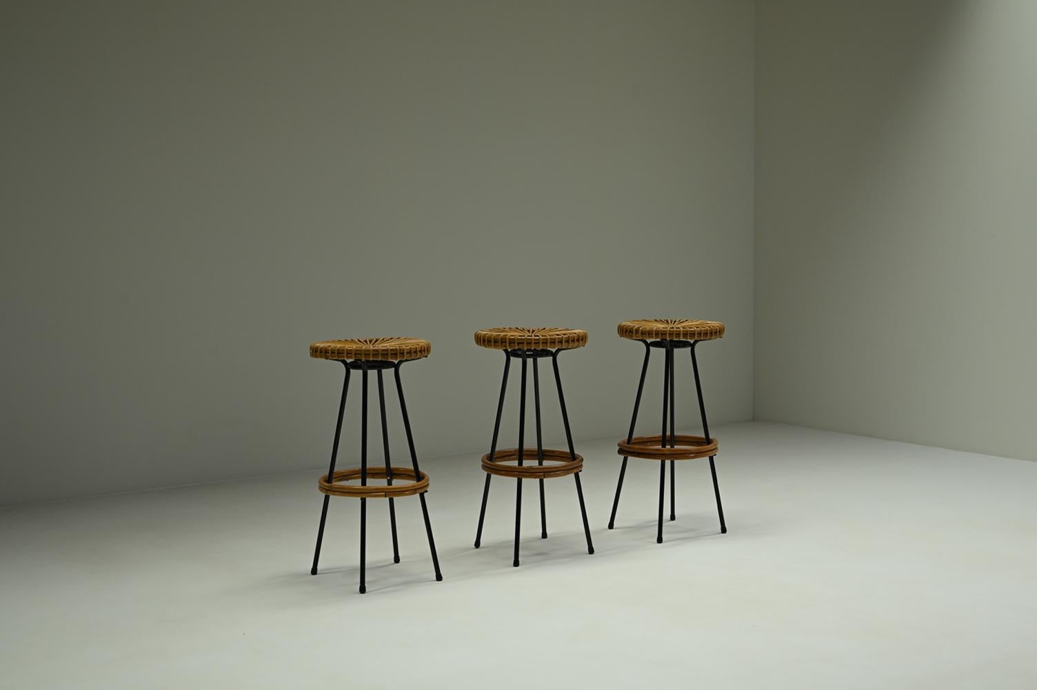 Set of 3 bar stools from Rohé Noordwolde, 1960s The Netherlands. In Good Condition For Sale In Landgraaf, NL