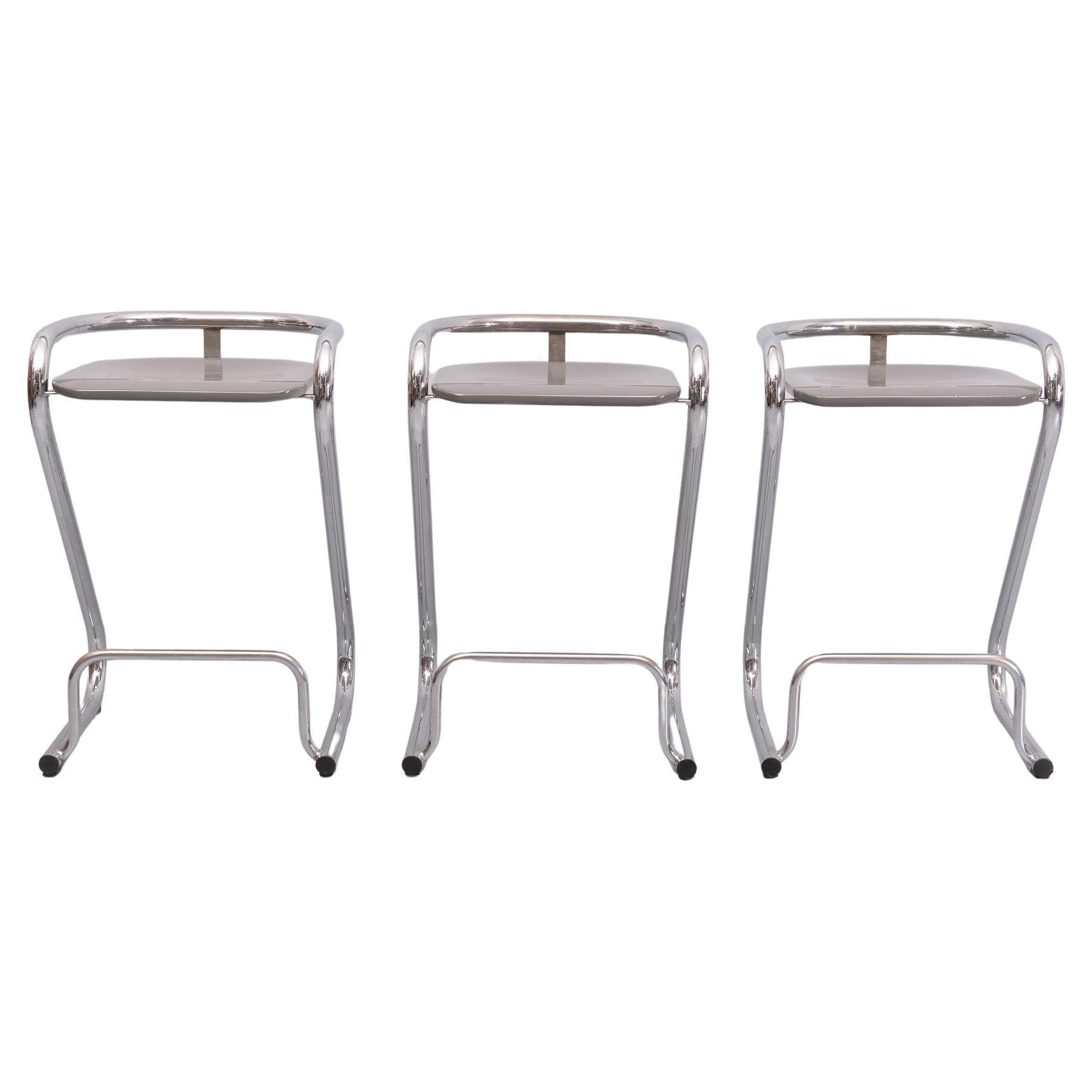Mid-Century Modern Set of 3 Bar stools S70-3 by Borge Lindau & Bo Lindekrantz for Lammhults  1960  For Sale