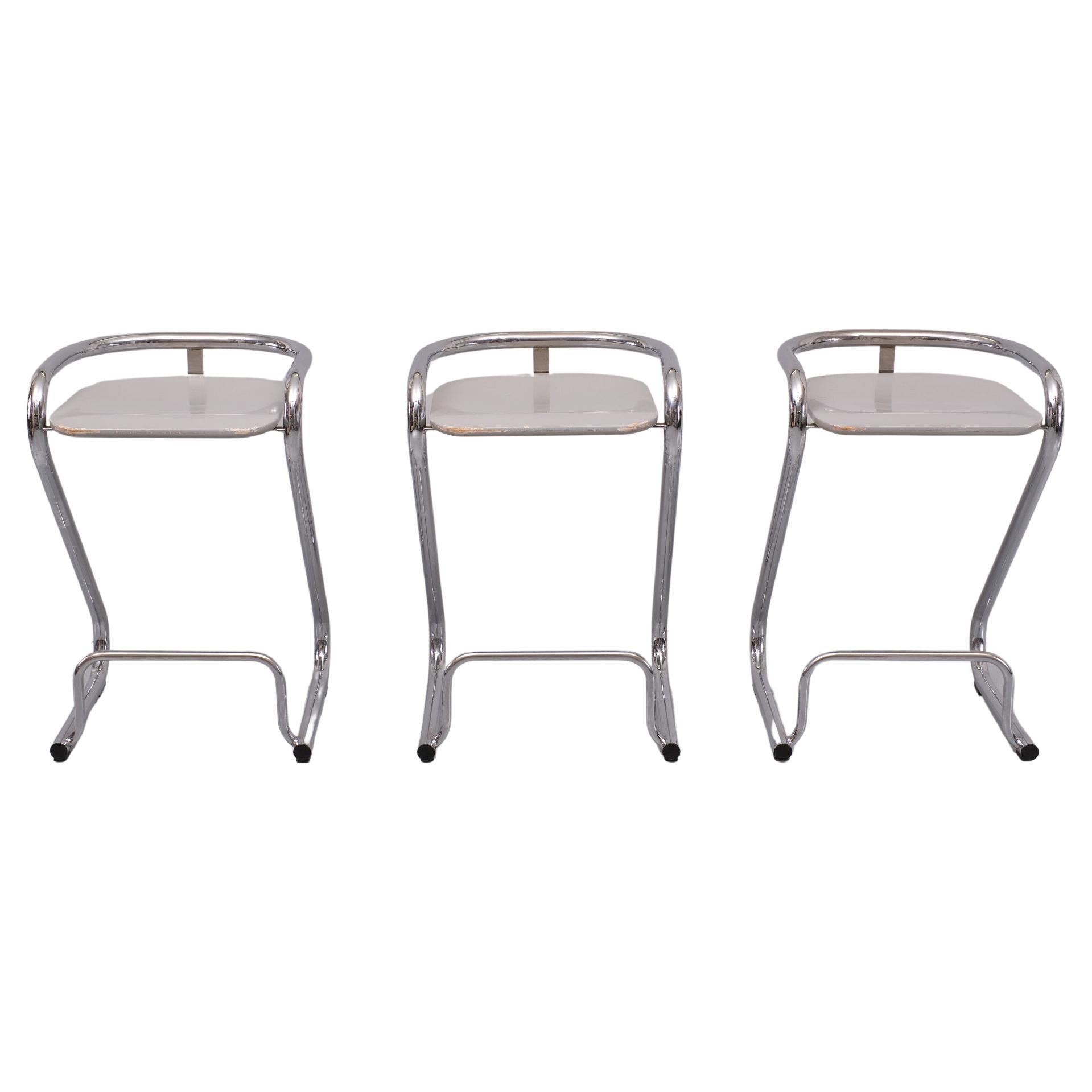 Set of 3 Bar stools S70-3 by Borge Lindau & Bo Lindekrantz for Lammhults  1960  In Good Condition In Den Haag, NL