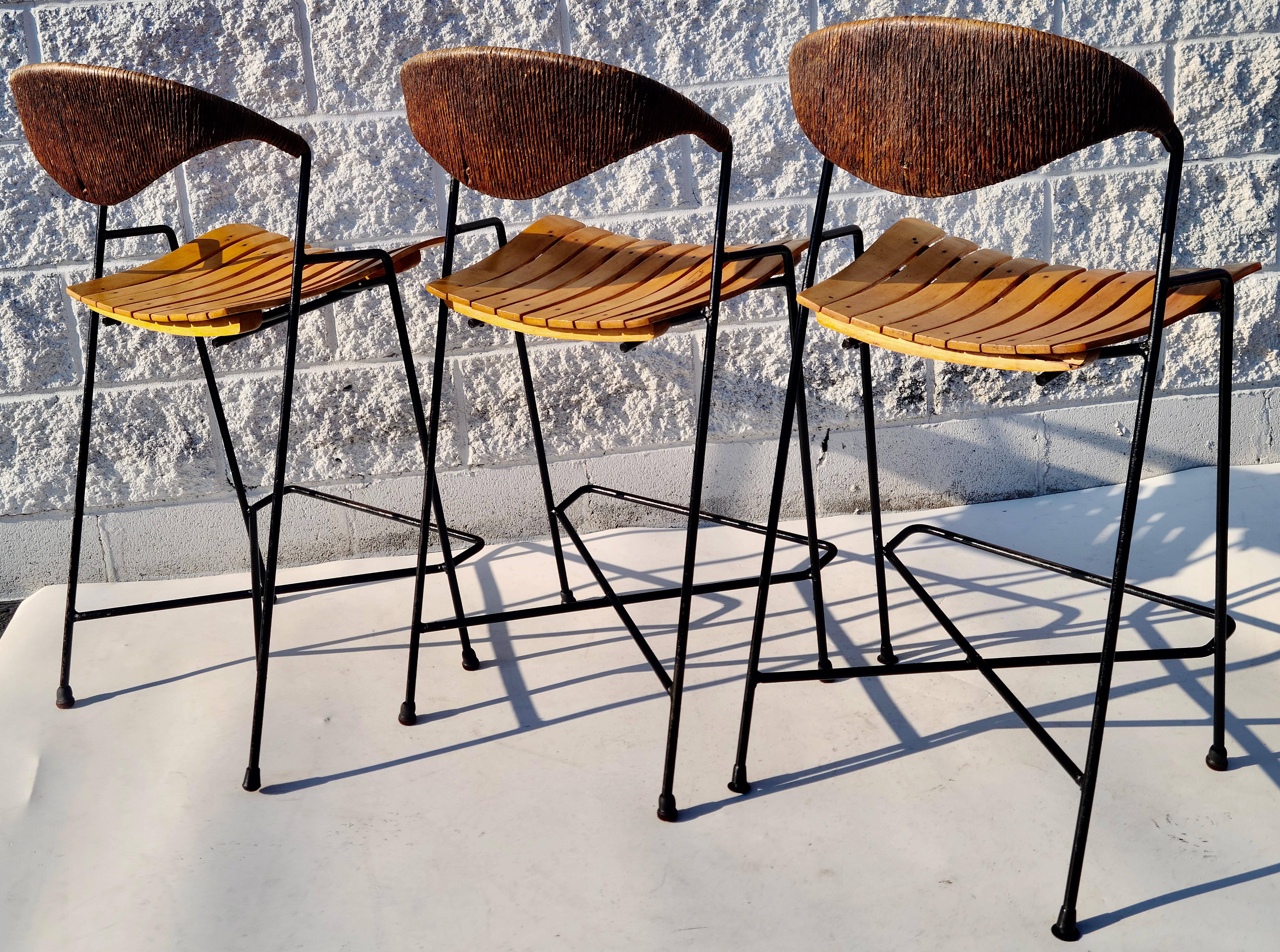 Set of 3 Barstools by Arthur Umanoff for Raymor For Sale 10