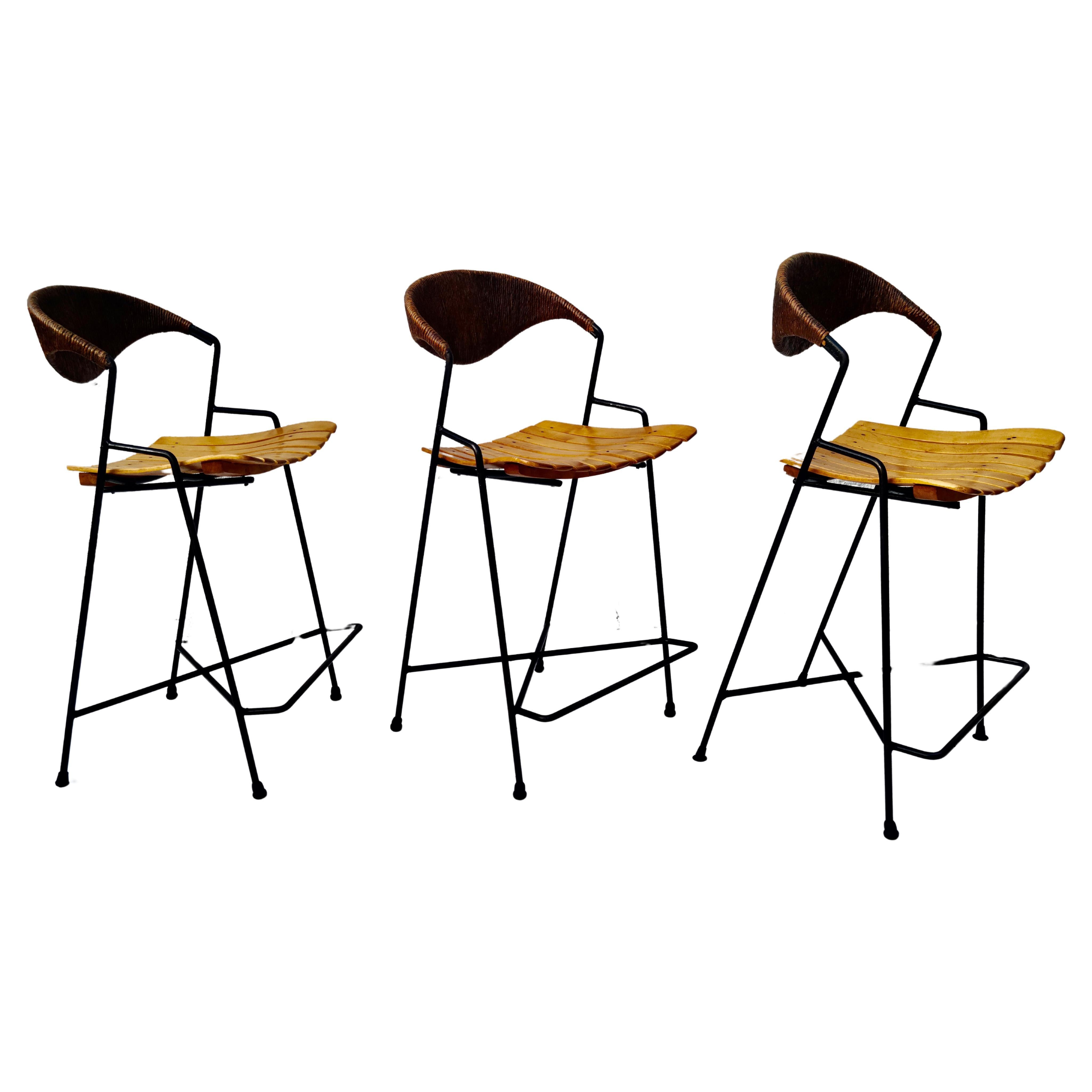 Set of 3 Barstools by Arthur Umanoff for Raymor For Sale 2