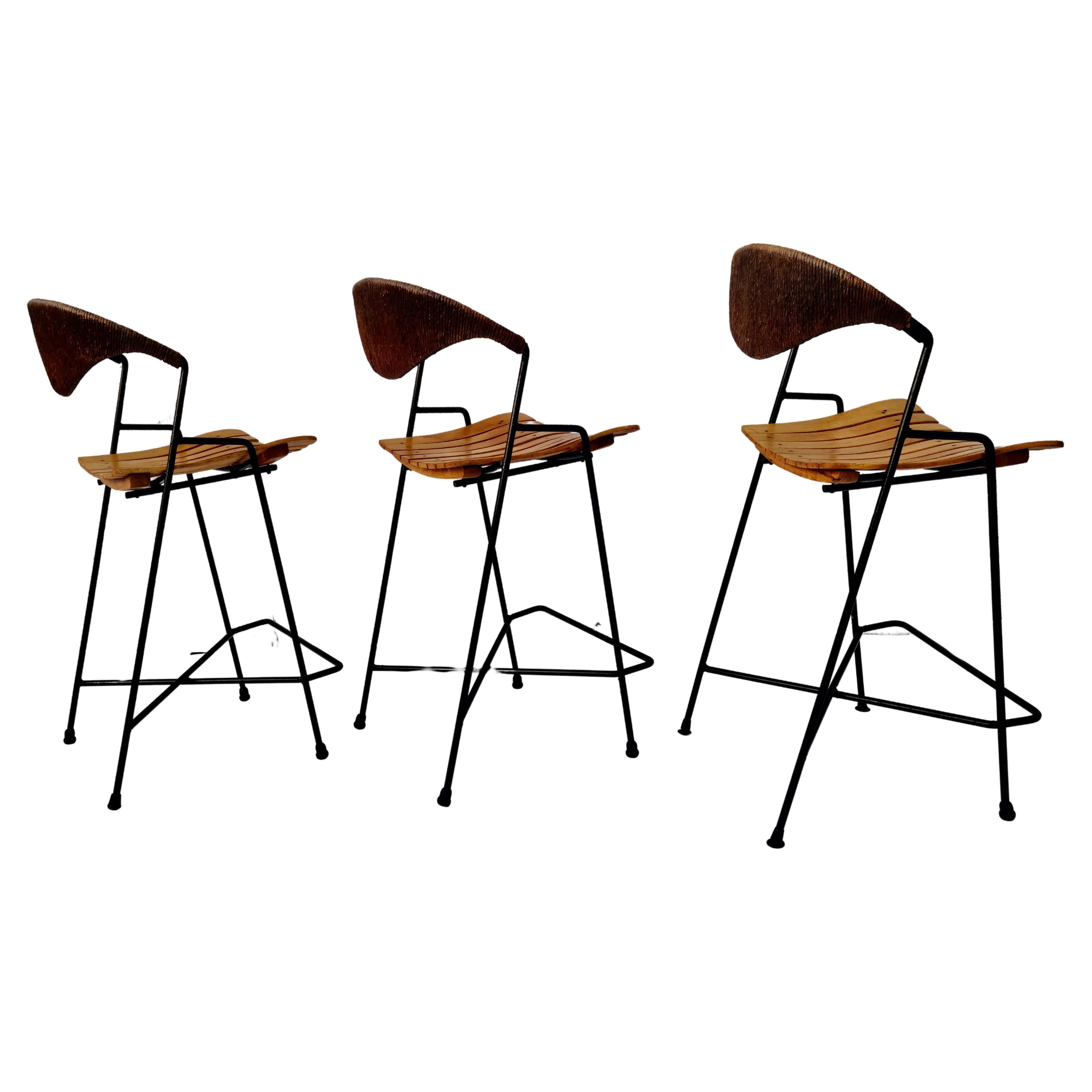 Set of 3 Barstools by Arthur Umanoff for Raymor For Sale 3