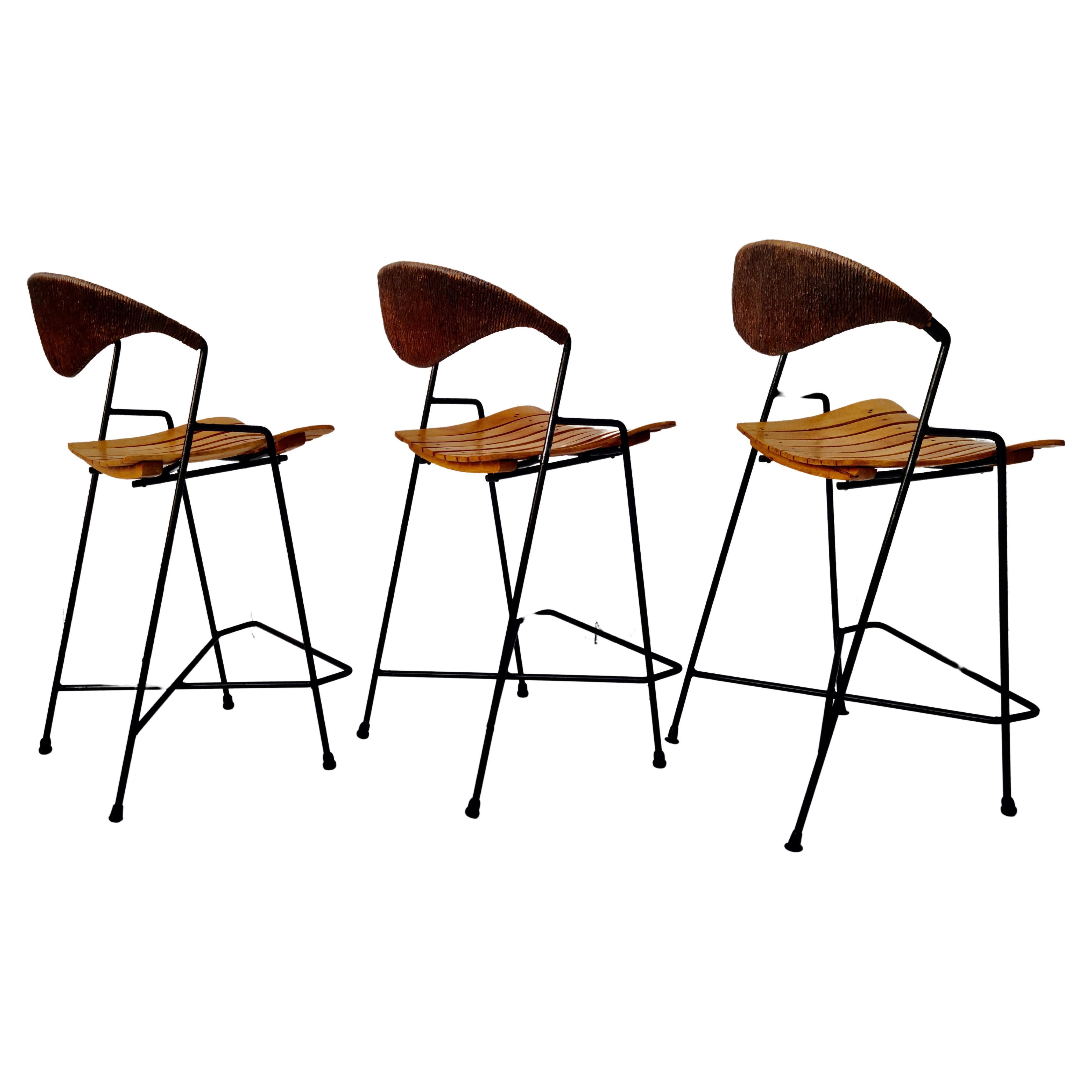 Set of 3 Barstools by Arthur Umanoff for Raymor For Sale 4