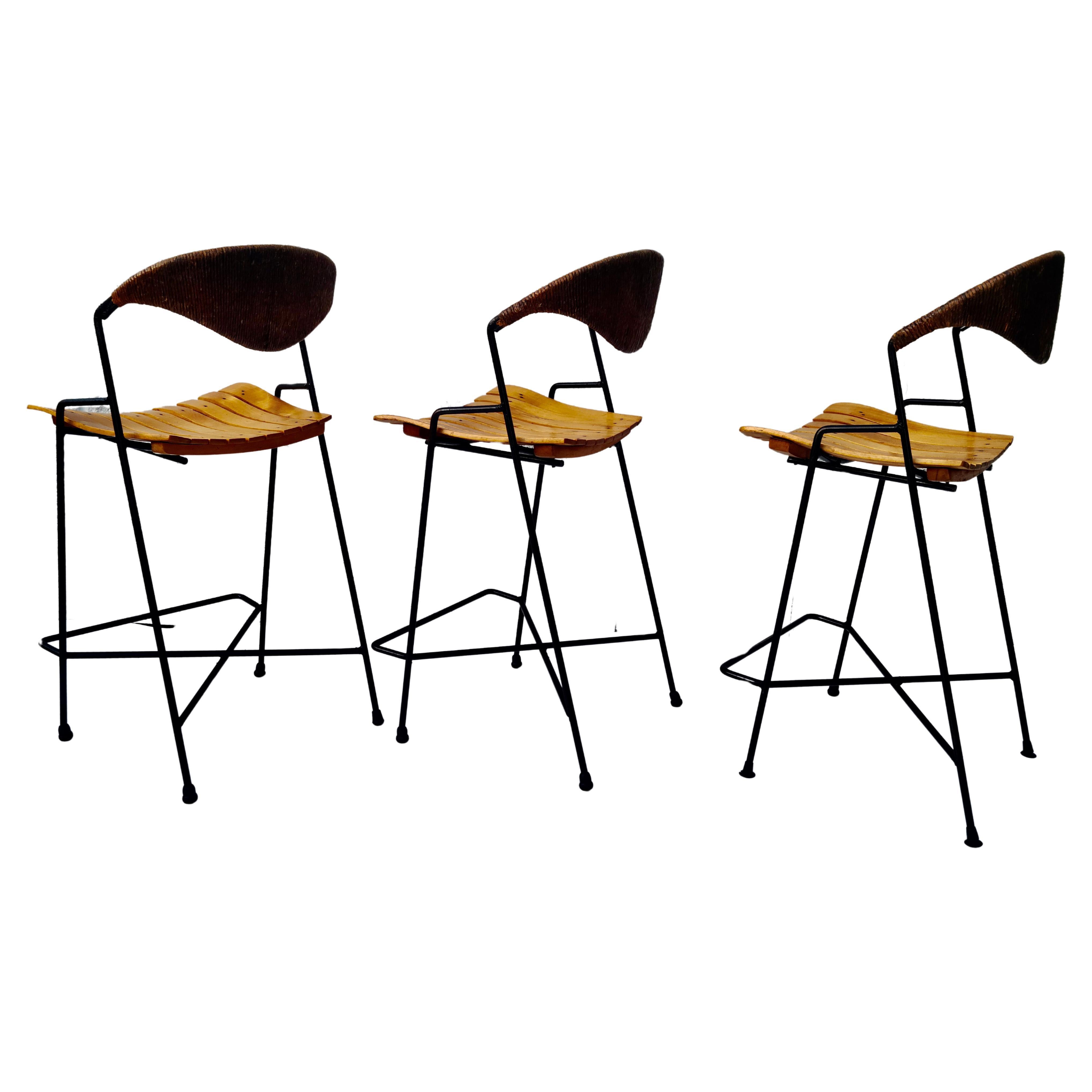 Set of 3 Barstools by Arthur Umanoff for Raymor For Sale 7