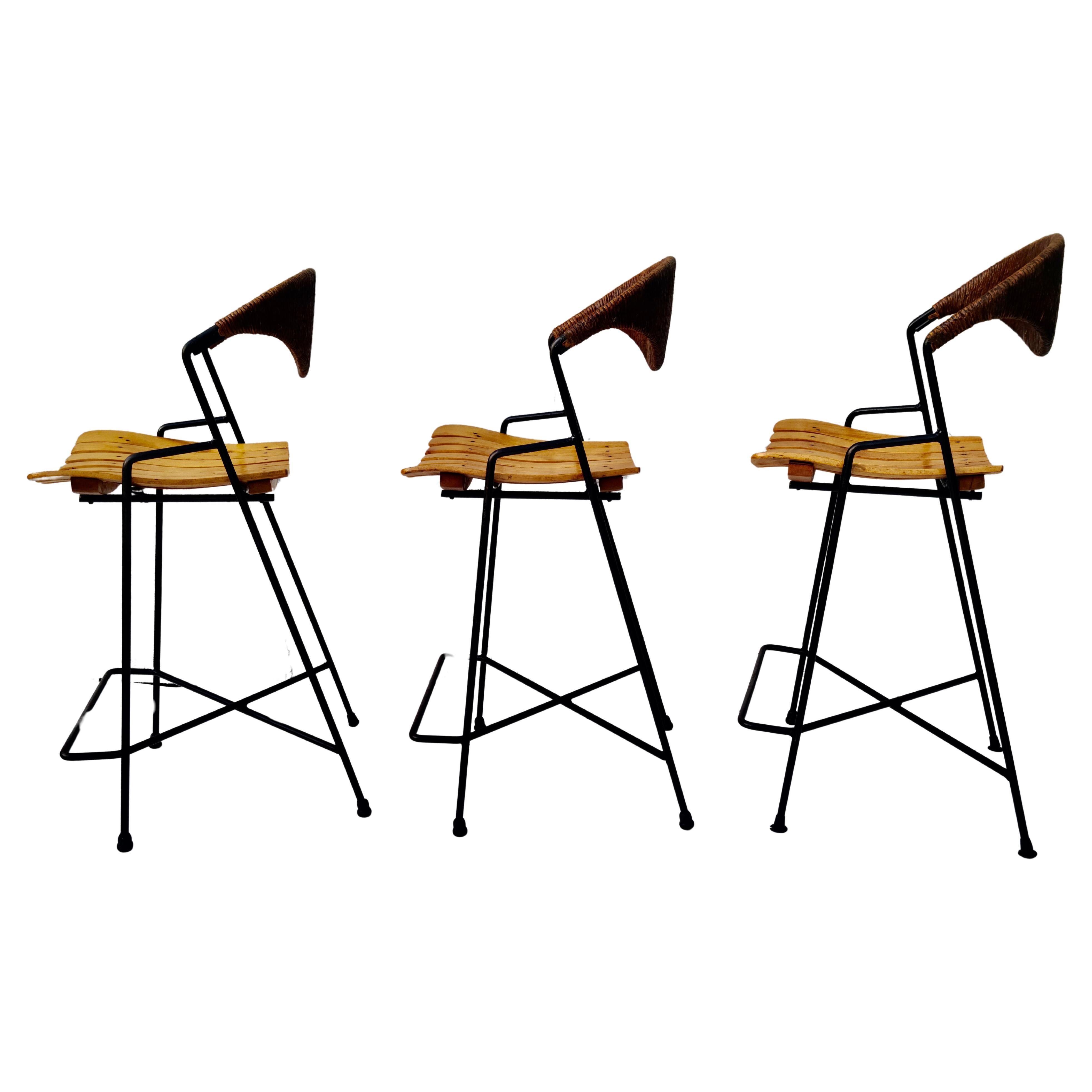 Set of 3 Barstools by Arthur Umanoff for Raymor For Sale 9