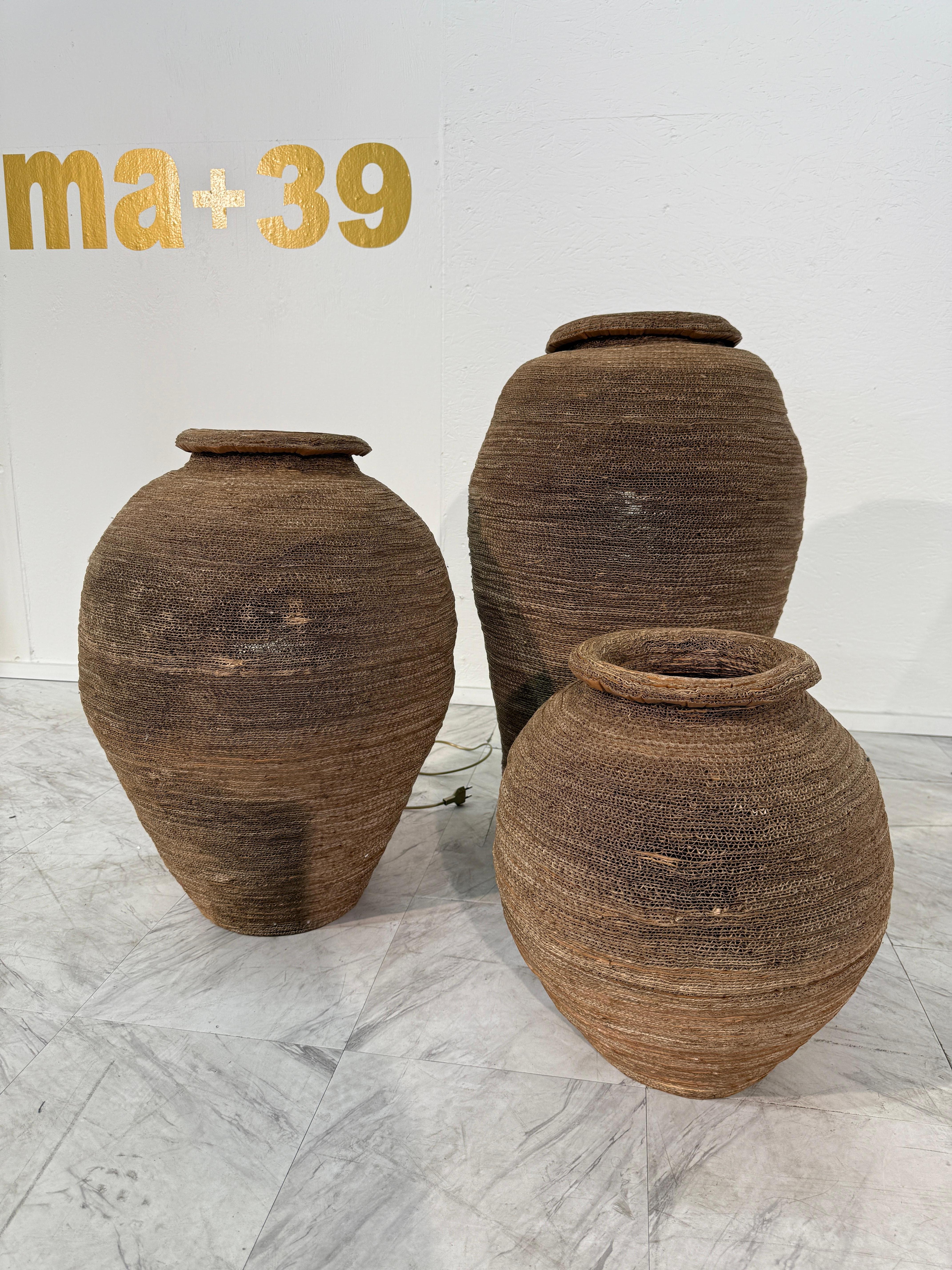 Organic Modern Set of 3 Basket Floor Lamps For Sale