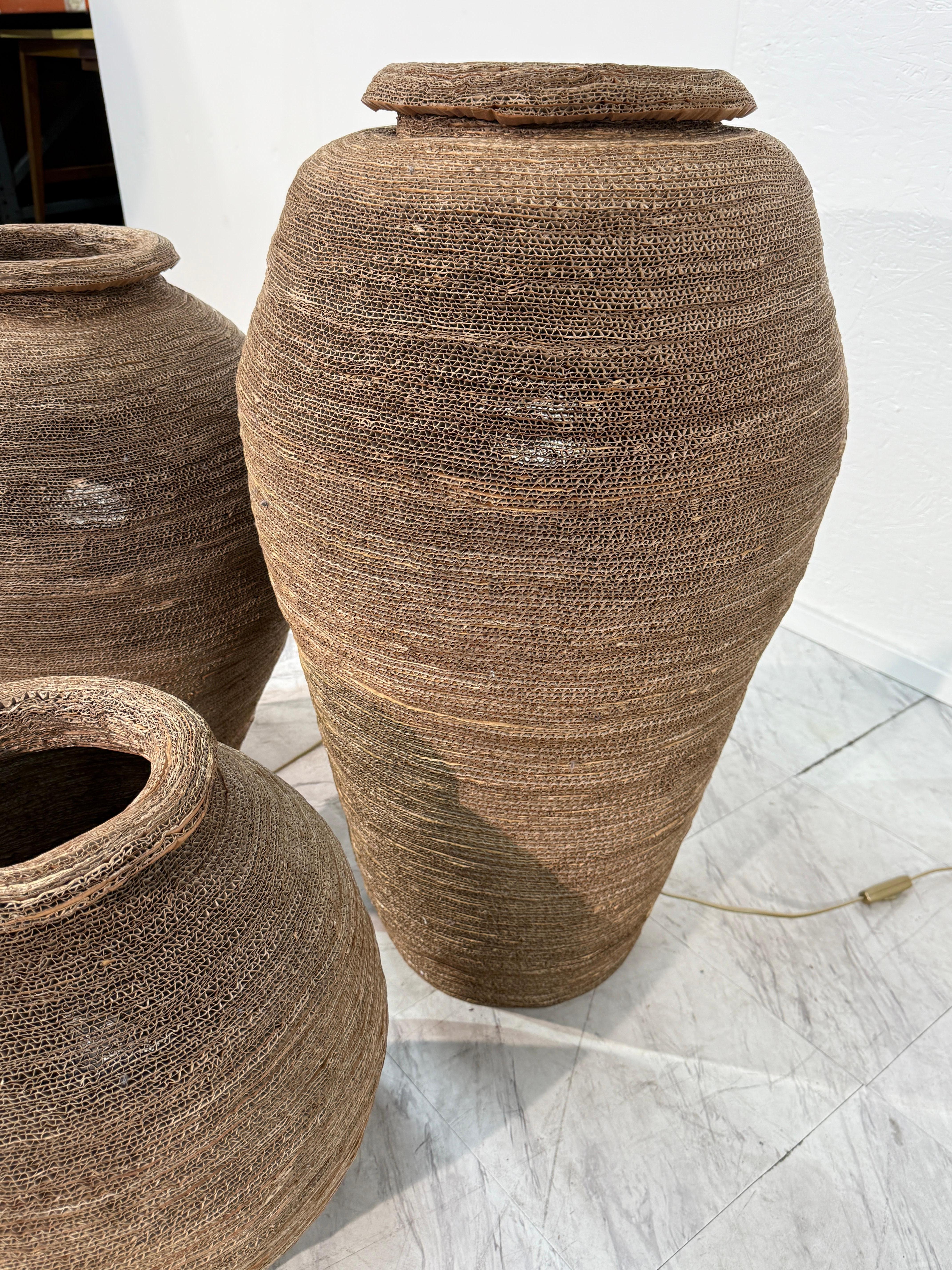 Paper Set of 3 Basket Floor Lamps For Sale