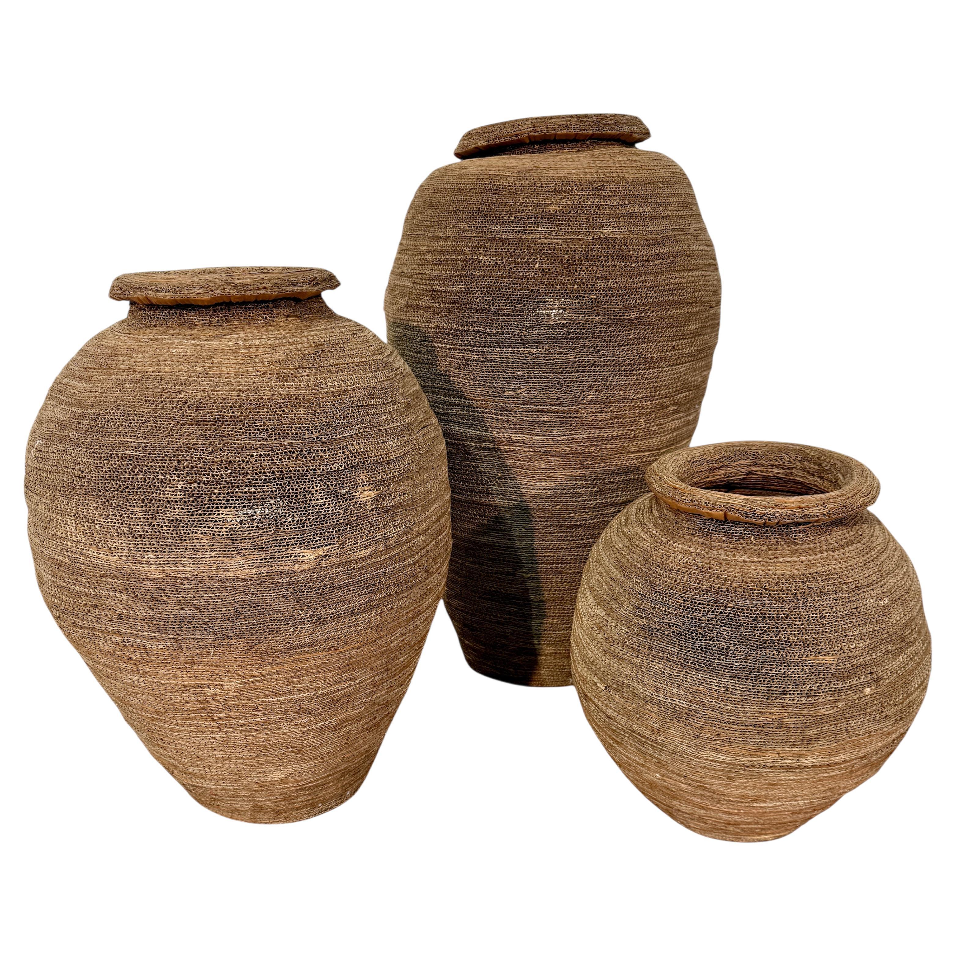 Set of 3 Basket Floor Lamps For Sale