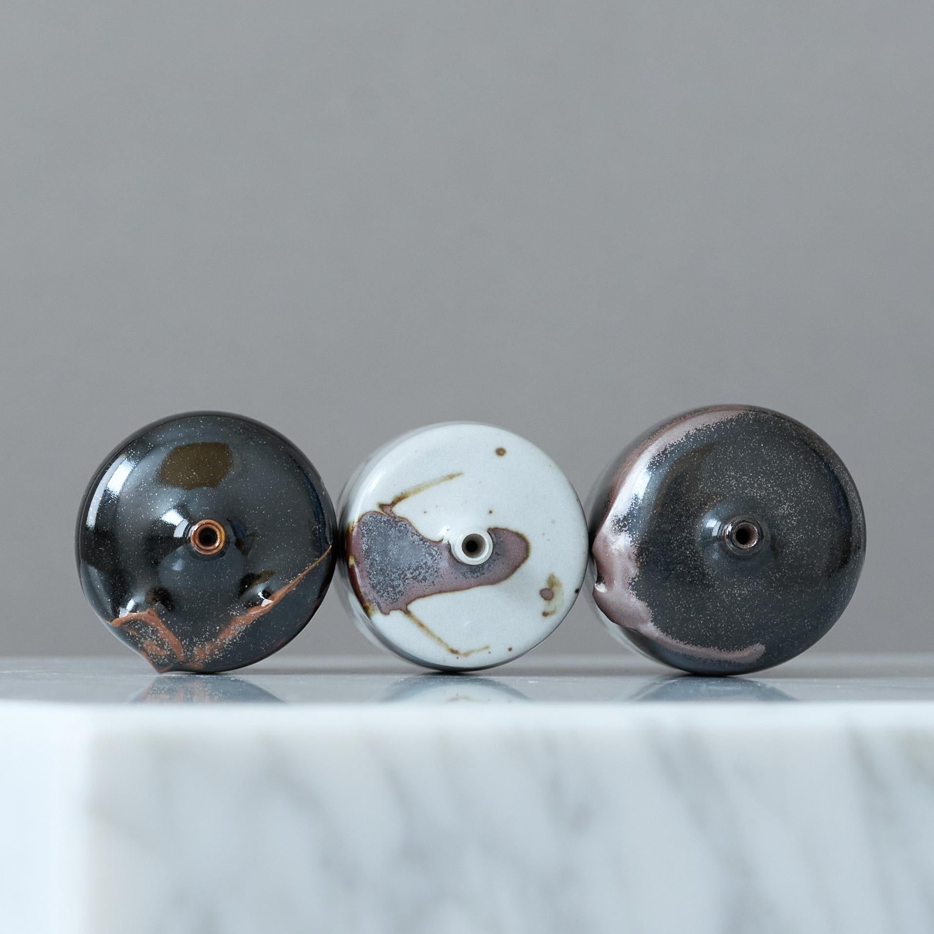 Ceramic Set of 3 Beautiful Stoneware Vases by Swedish Ceramist Claes Thell, 1986 For Sale