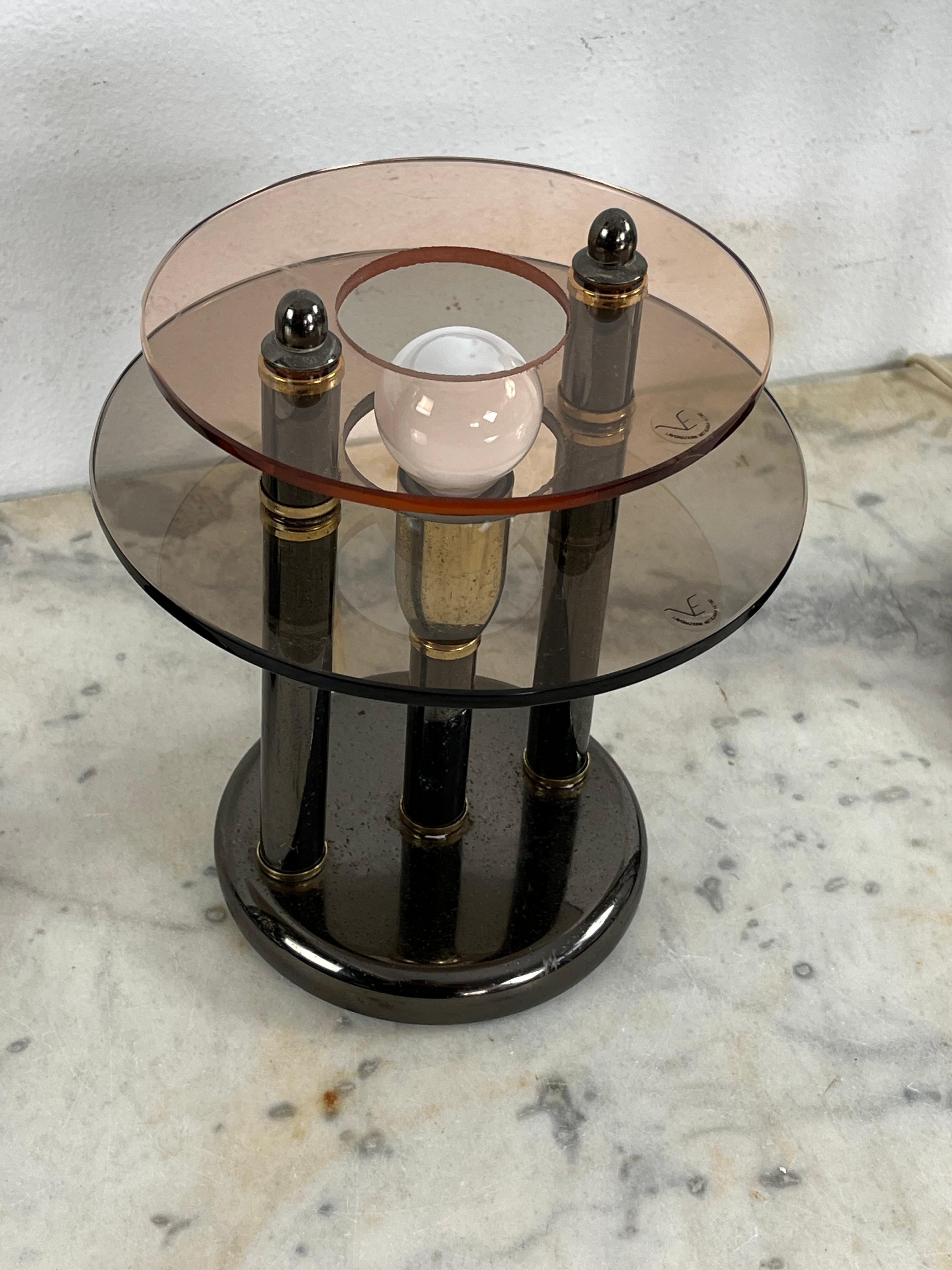 Italian Set Of 3 Bedroom Lamps In Metal And Colored Murano Glass, 1980s For Sale