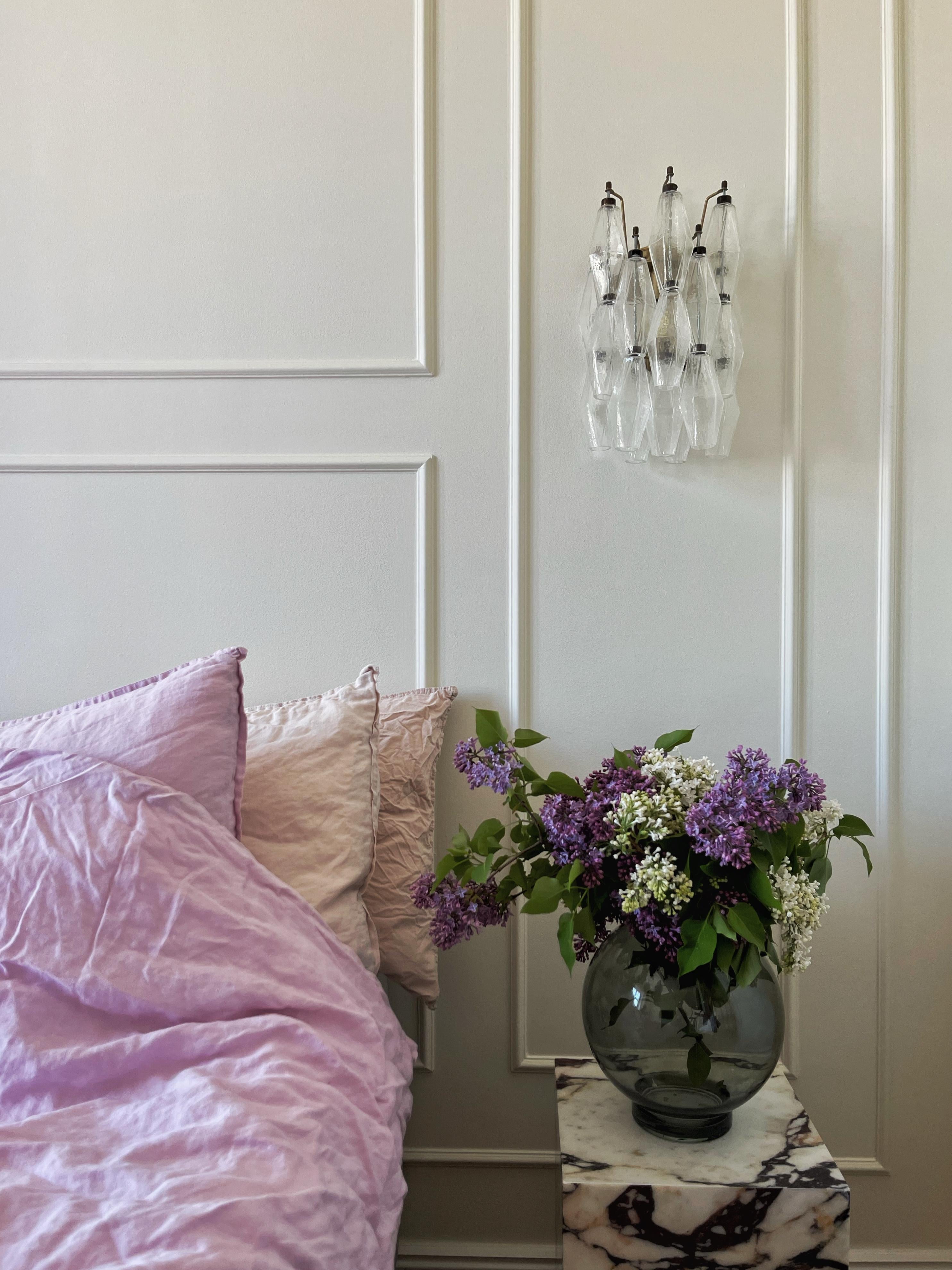 Mid-Century Modern Set of 3 Bedside Classic Murano Wall Sconces • Clear Glass For Sale