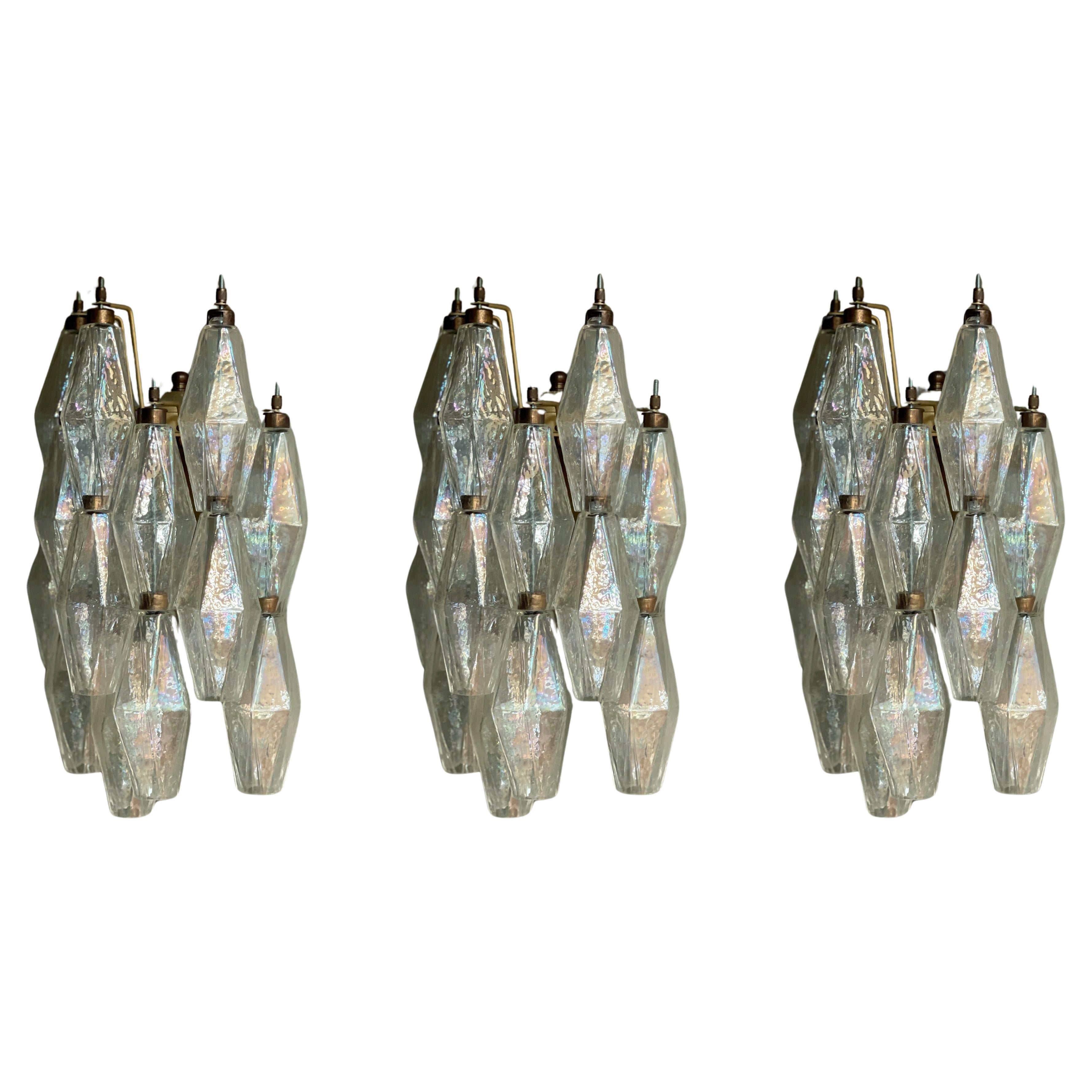 Set of 3 Bedside Classic Murano Wall Sconces • Clear Glass For Sale