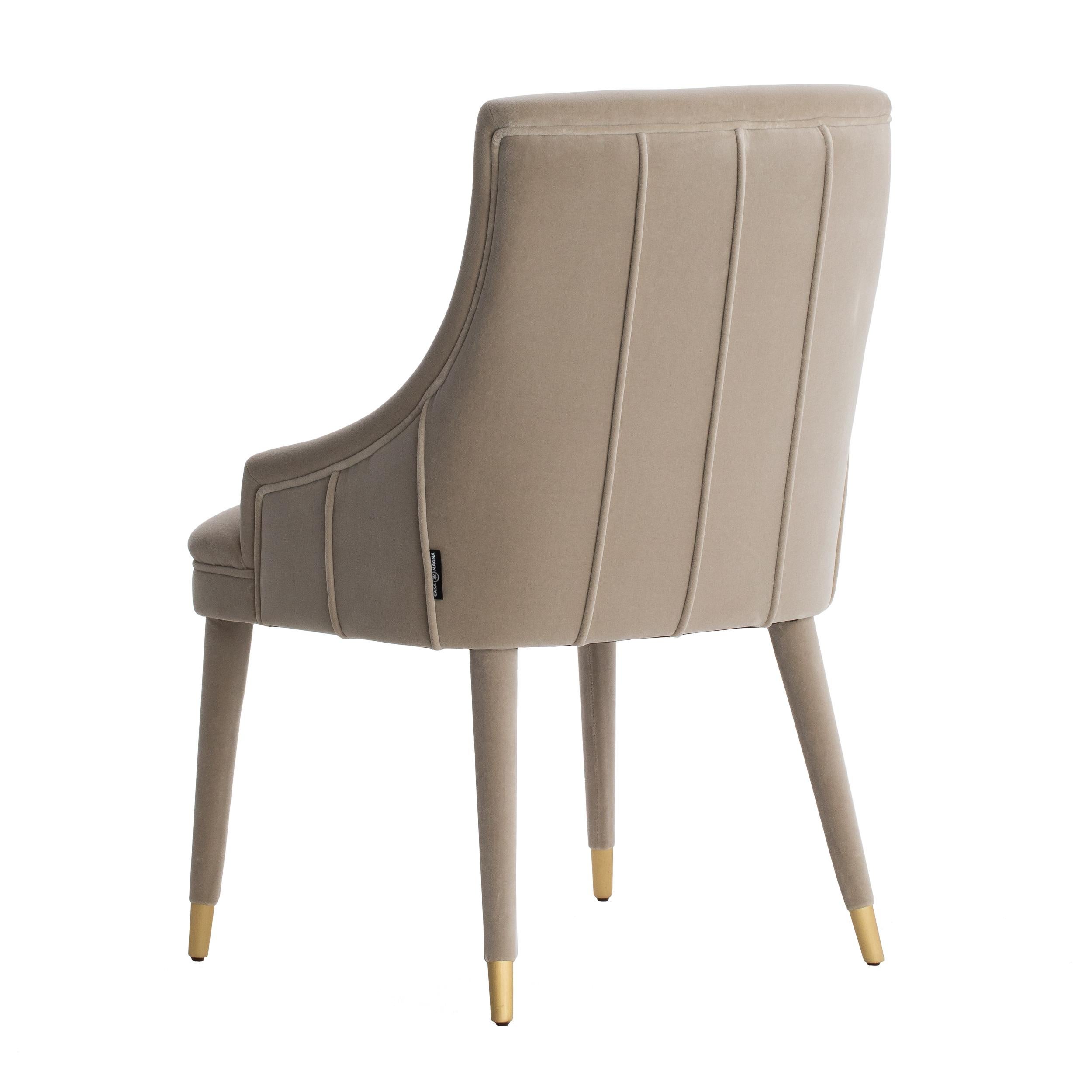Modern Set of 3 Beige Cordoba Dining Chair with Brushed Brass Tips For Sale