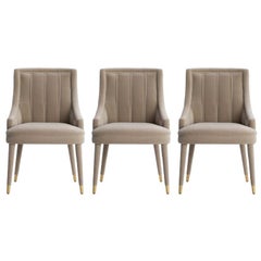 Set of 3 Beige Cordoba Dining Chair with Brushed Brass Tips