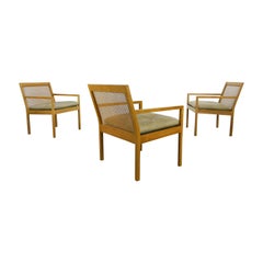 Set of 3 Bernt Petersen Chairs with Woven Cane Back and Leather Cushions