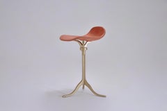 Set of 3 Bespoke Counter-Height Swivel Stool, Leather and Brass by P. Tendercool