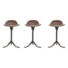 Set of 3 Bespoke, Counter-Height Swivel Stools, Leather, Brass by P. Tendercool