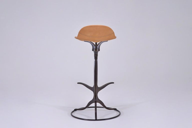 Set of 3 Bespoke High Bar Leather Stools in Marron Glacé by P.Tendercool For Sale at 1stdibs