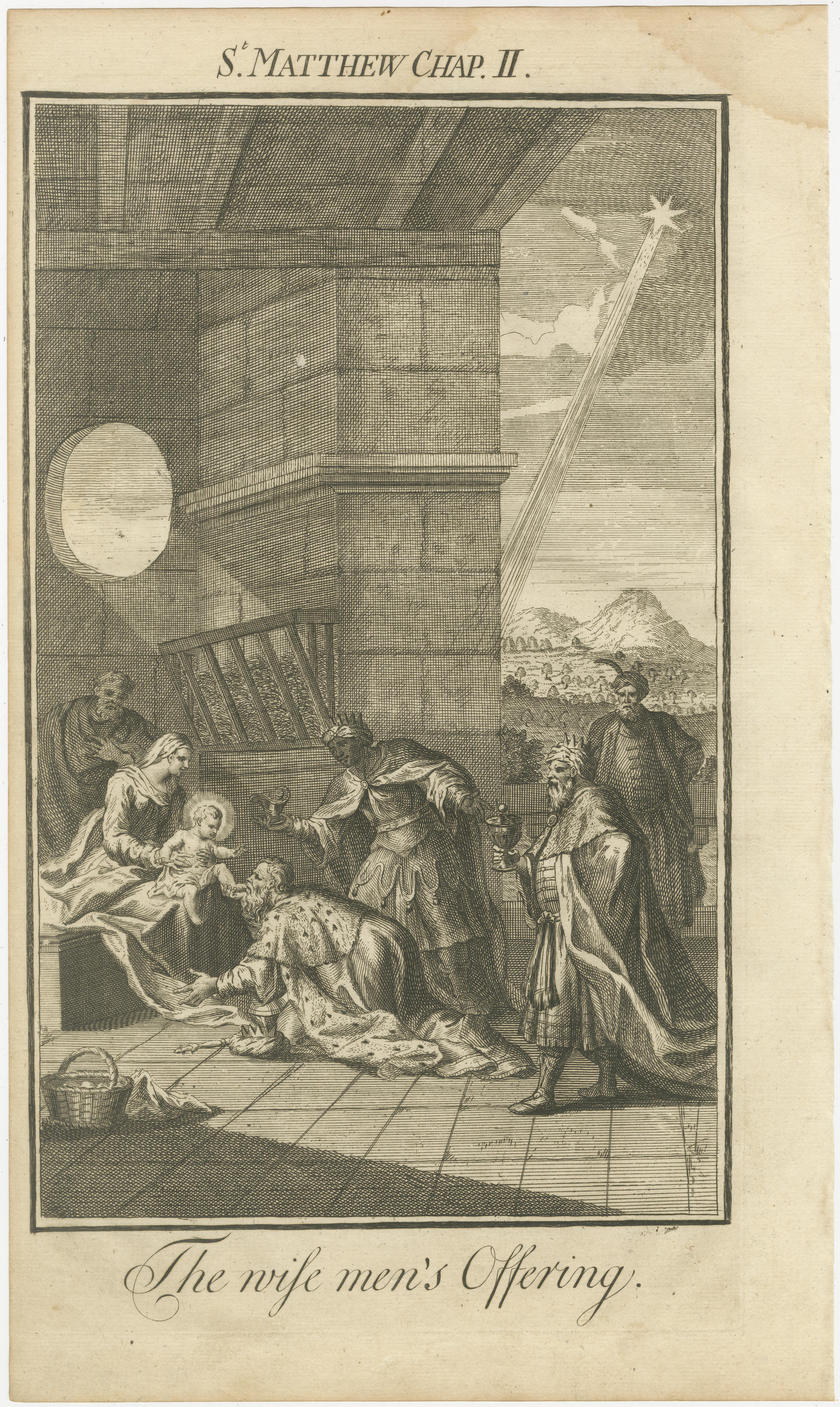 Satz von 3 biblischen Stichen - Anbetung, St. Matthäus und Healing the Blind (1735)

Dieser elegante Satz von drei antiken Stichen, der 1735 veröffentlicht wurde, illustriert Schlüsselepisoden aus dem Matthäusevangelium mit fein ausgeführten