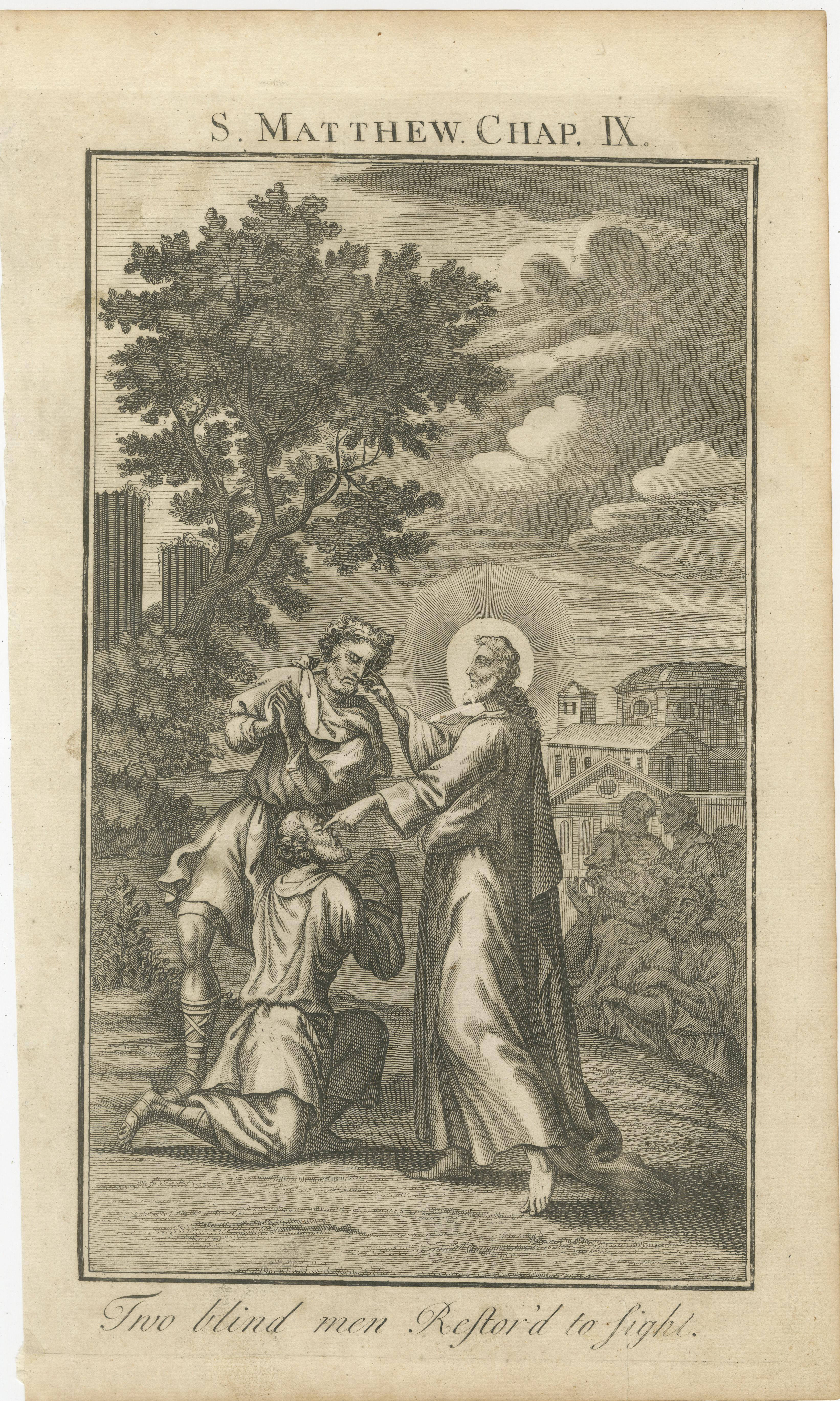 Satz von 3 biblischen Stichen - Anbetung, St. Matthäus und Healing the Blind (1735) (Graviert) im Angebot